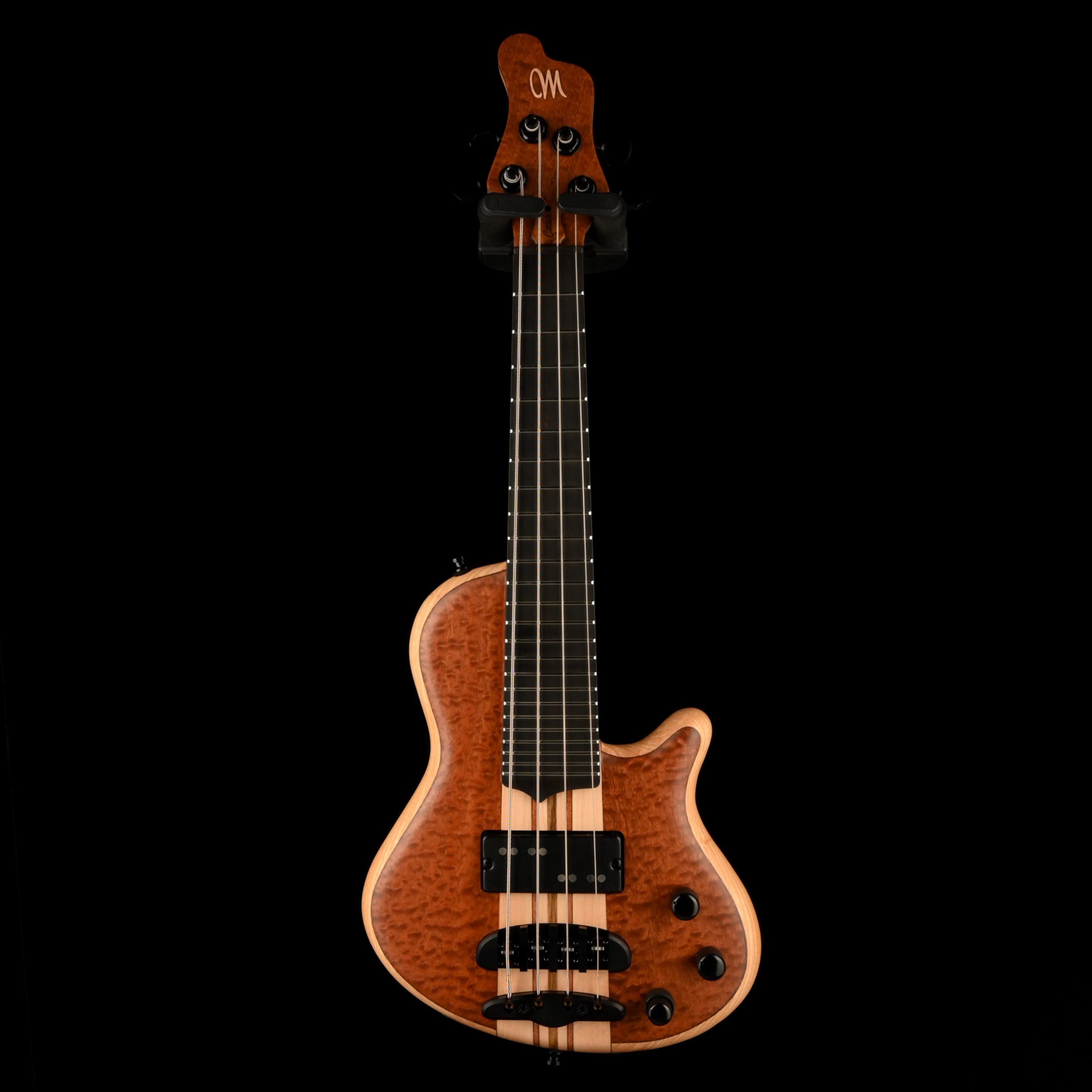 Mayones Cali4 Bass (17.5" Scale) Quilted 5A Mahogany Top Swamp Ash Back Ebony Board With Case - Image 2
