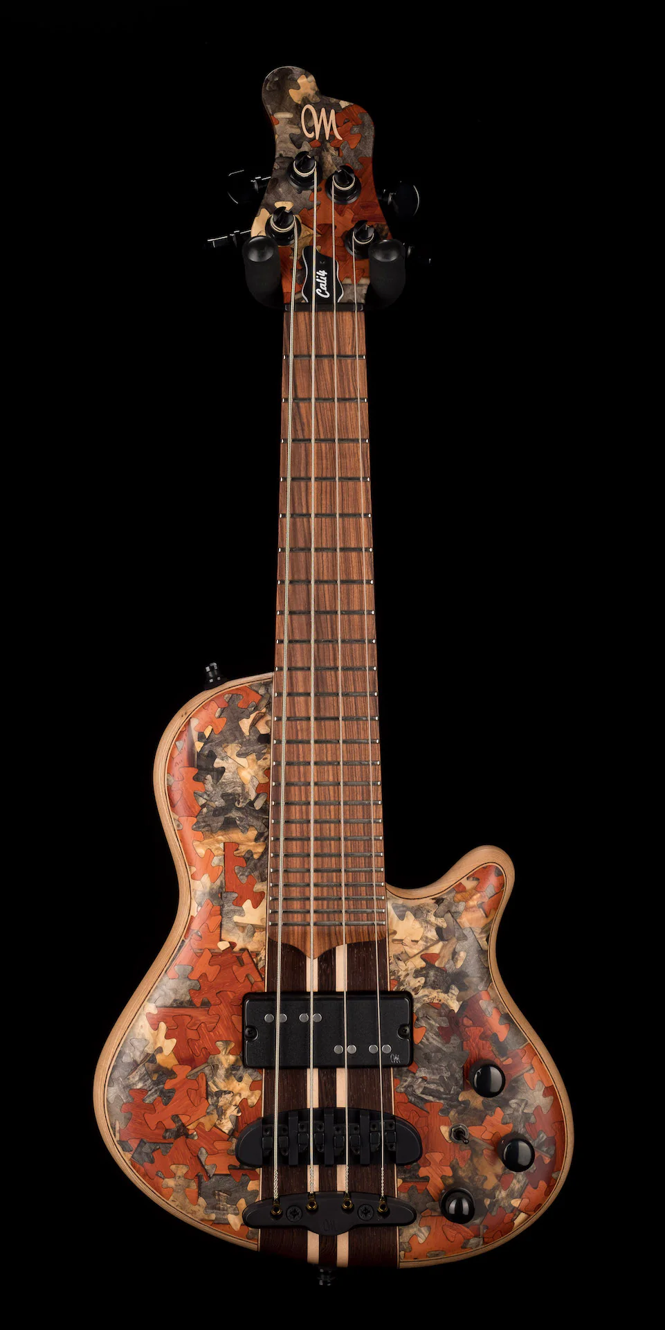 Mayones Cali4 Bass 17.5" Scale Swamp Ash Body Triskelion Top (2) Natural Matt Finish with Case - Image 2