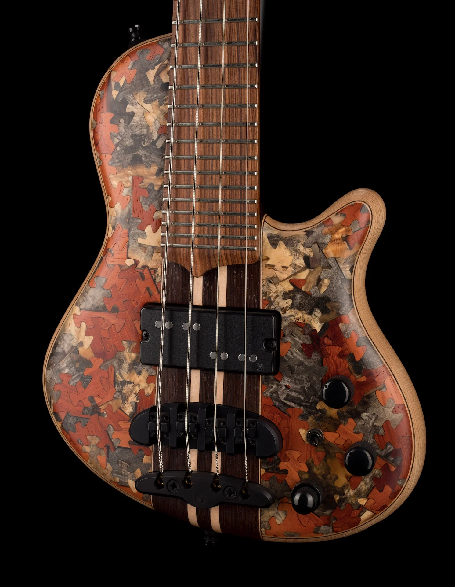 Mayones Cali4 Bass 17.5" Scale Swamp Ash Body Triskelion Top (2) Natural Matt Finish with Case - Image 3