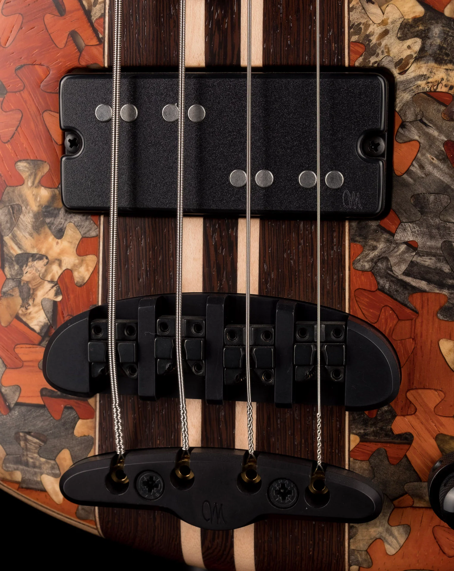 Mayones Cali4 Bass 17.5" Scale Swamp Ash Body Triskelion Top (2) Natural Matt Finish with Case - Image 4