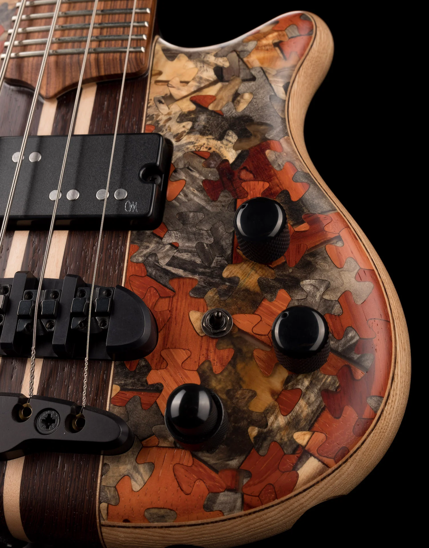 Mayones Cali4 Bass 17.5" Scale Swamp Ash Body Triskelion Top (2) Natural Matt Finish with Case - Image 5