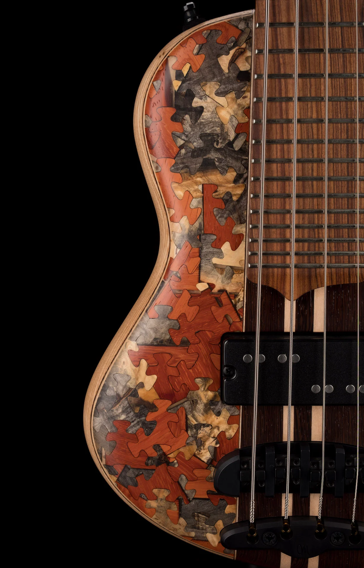 Mayones Cali4 Bass 17.5" Scale Swamp Ash Body Triskelion Top (2) Natural Matt Finish with Case - Image 6