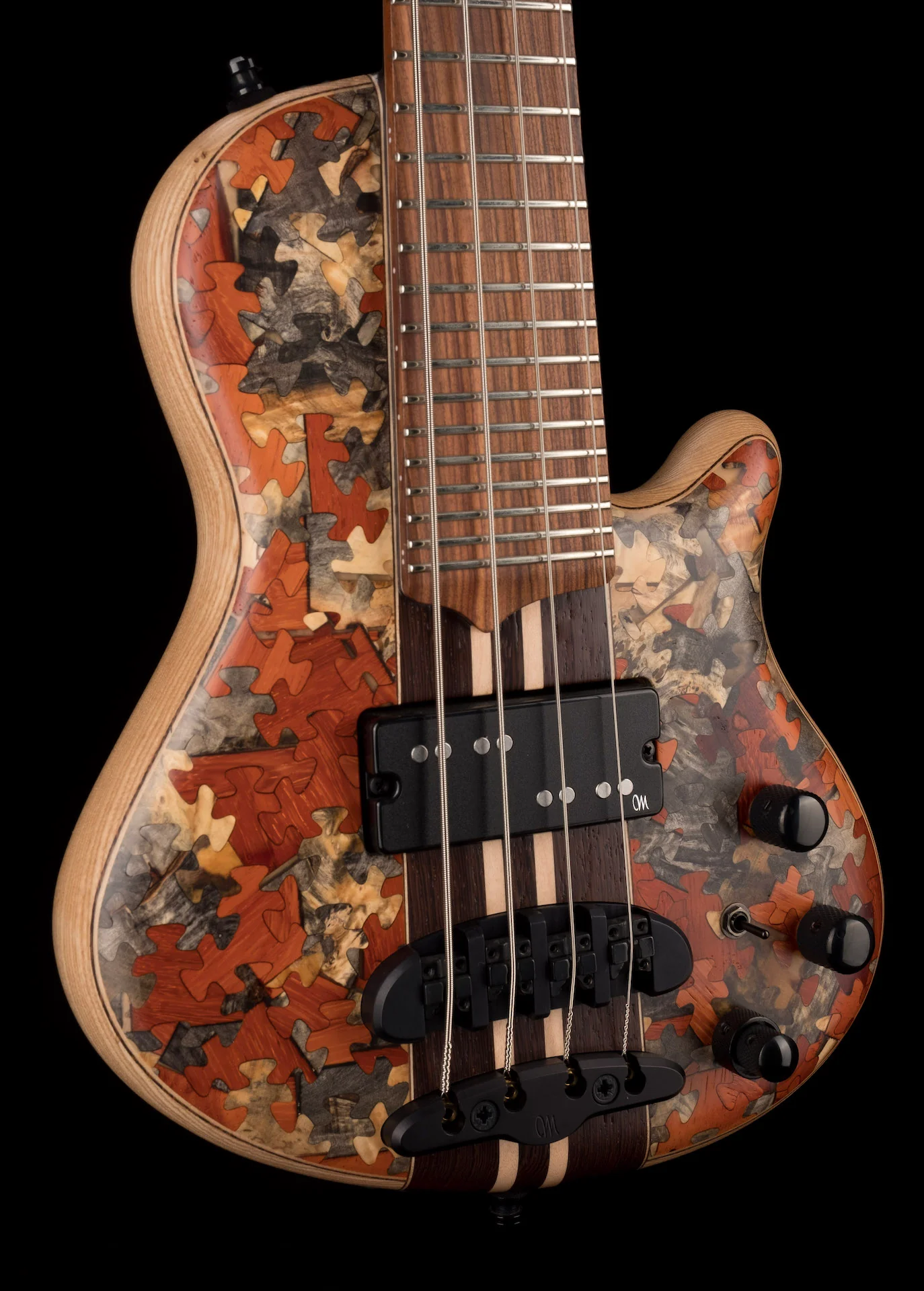 Mayones Cali4 Bass 17.5" Scale Swamp Ash Body Triskelion Top (2) Natural Matt Finish with Case - Image 7