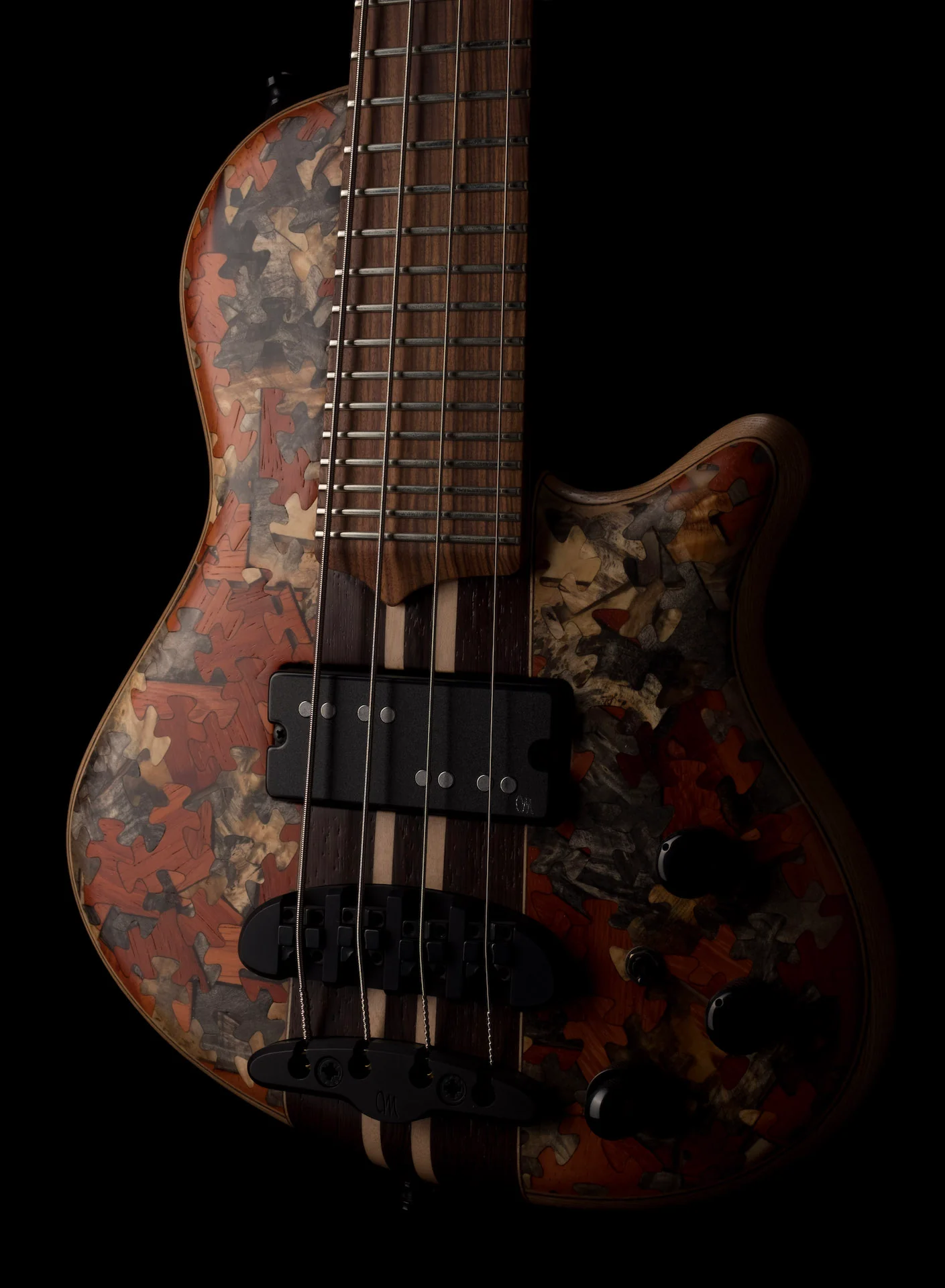 Mayones Cali4 Bass 17.5" Scale Swamp Ash Body Triskelion Top (2) Natural Matt Finish with Case - Image 8