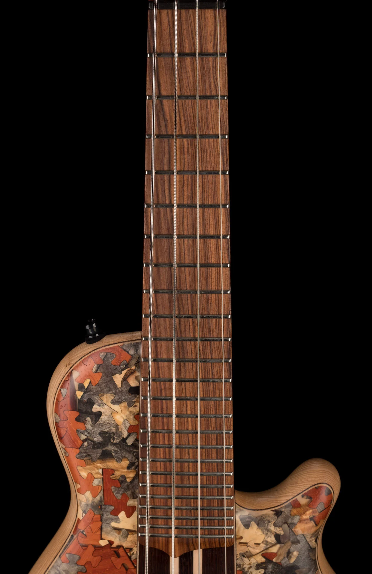 Mayones Cali4 Bass 17.5" Scale Swamp Ash Body Triskelion Top (2) Natural Matt Finish with Case - Image 9