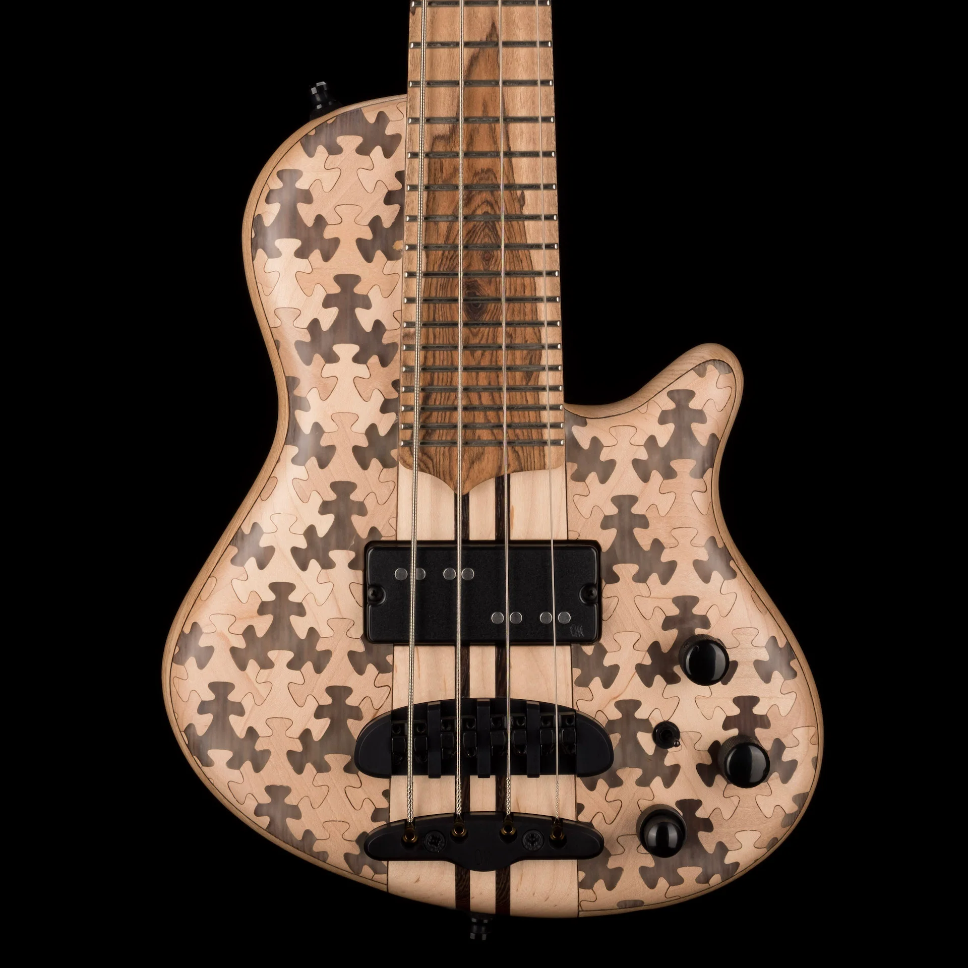 Mayones Cali4 Bass 17.5" Scale Swamp Ash Body Triskelion Top Natural Matt Finish with Case - Image 2