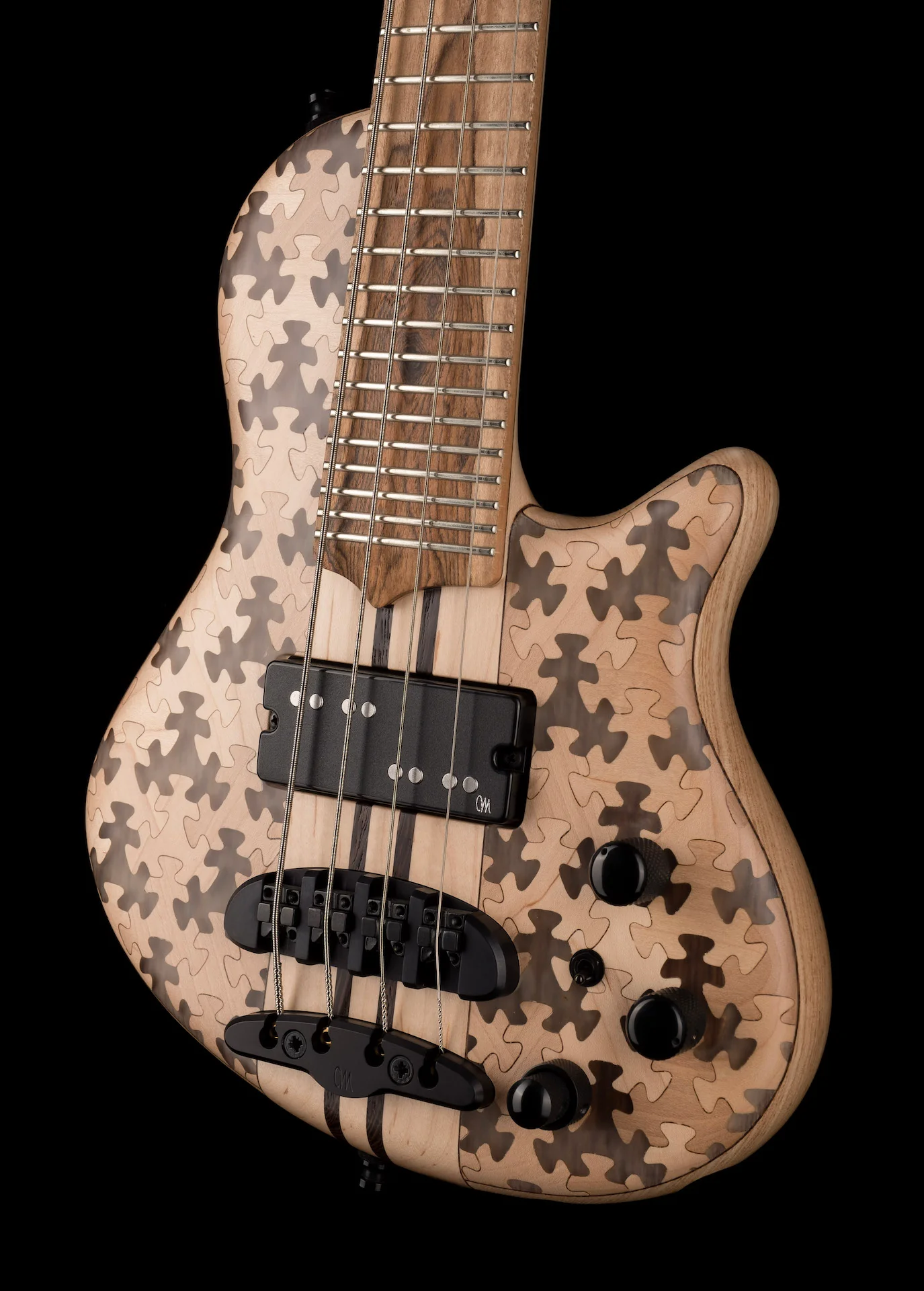 Mayones Cali4 Bass 17.5" Scale Swamp Ash Body Triskelion Top Natural Matt Finish with Case - Image 4