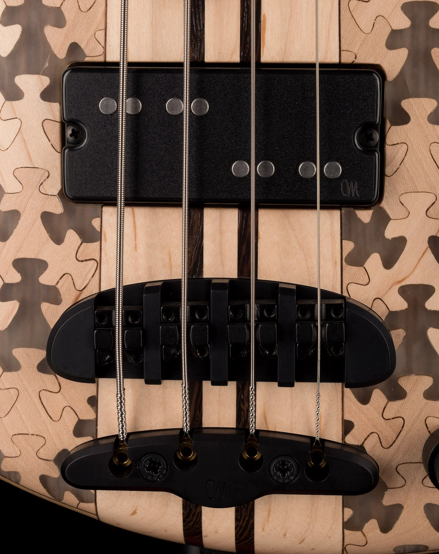 Mayones Cali4 Bass 17.5" Scale Swamp Ash Body Triskelion Top Natural Matt Finish with Case - Image 5
