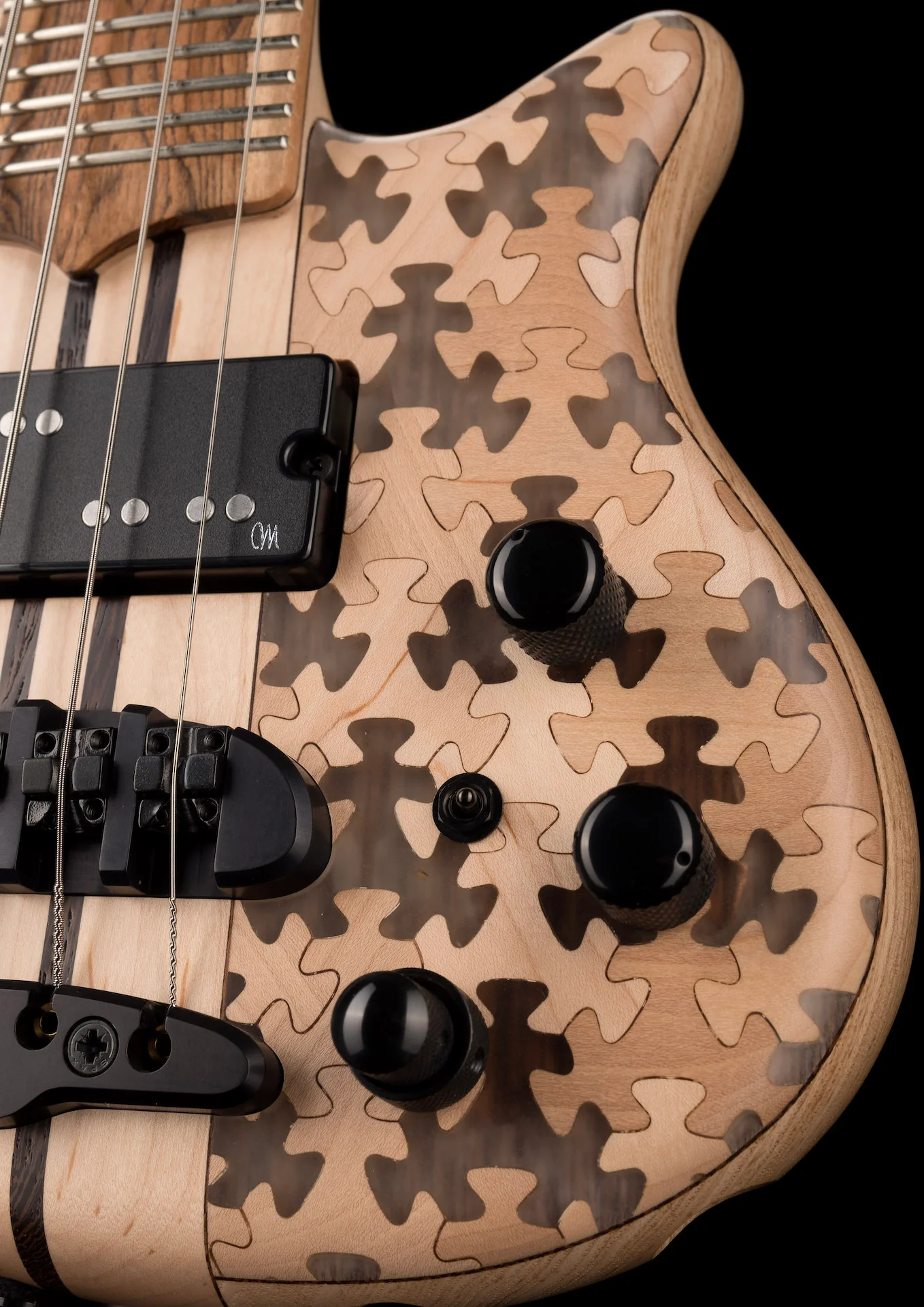 Mayones Cali4 Bass 17.5" Scale Swamp Ash Body Triskelion Top Natural Matt Finish with Case - Image 6