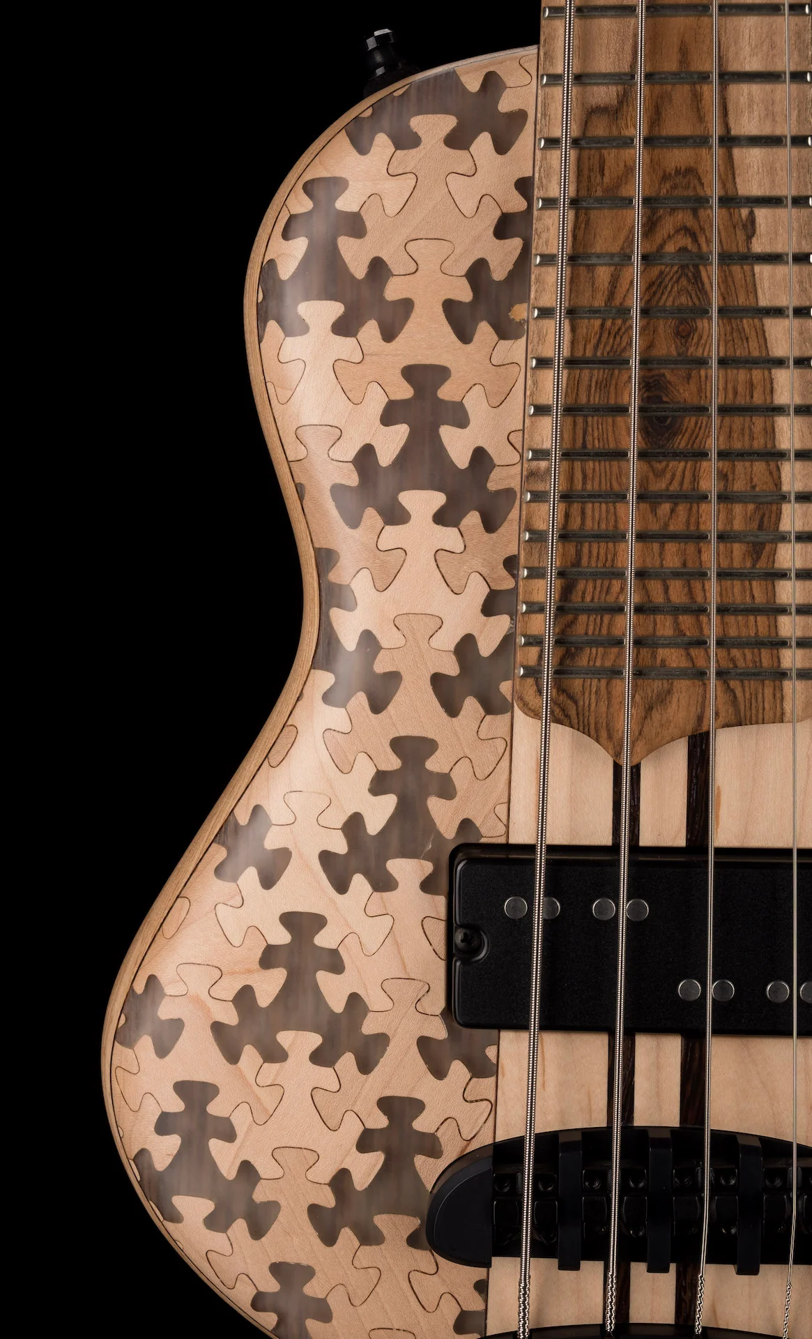 Mayones Cali4 Bass 17.5" Scale Swamp Ash Body Triskelion Top Natural Matt Finish with Case - Image 7