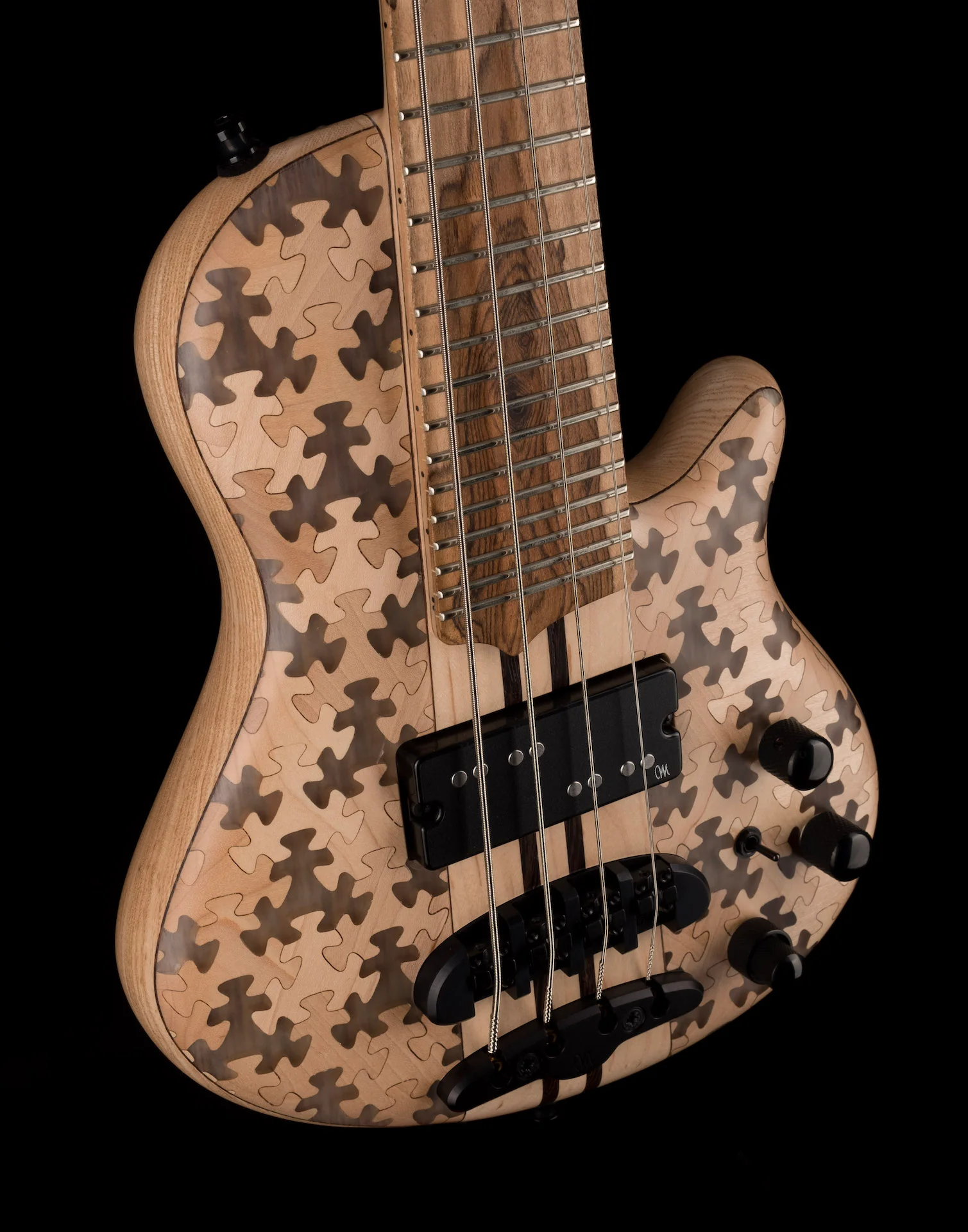 Mayones Cali4 Bass 17.5" Scale Swamp Ash Body Triskelion Top Natural Matt Finish with Case - Image 8