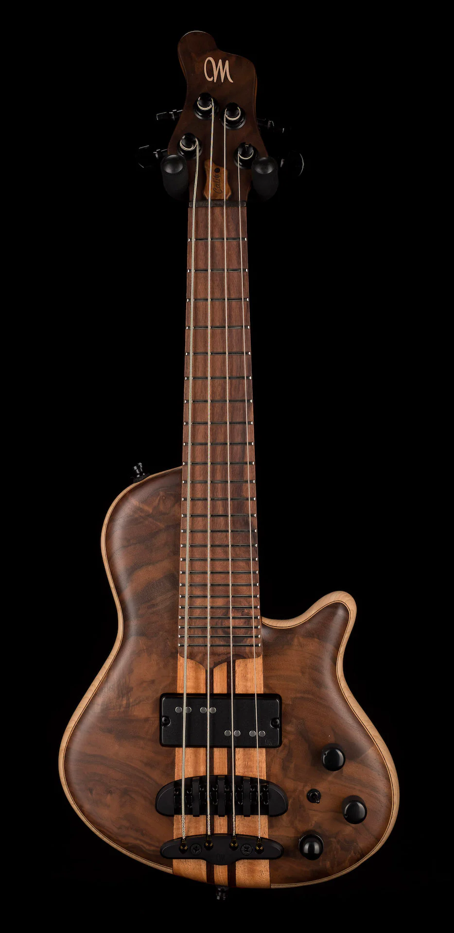 Mayones Cali4 Bass 17.5" Scale  Walnut Top/Swamp Ash Body Trans Natural Finish with Case - Image 2