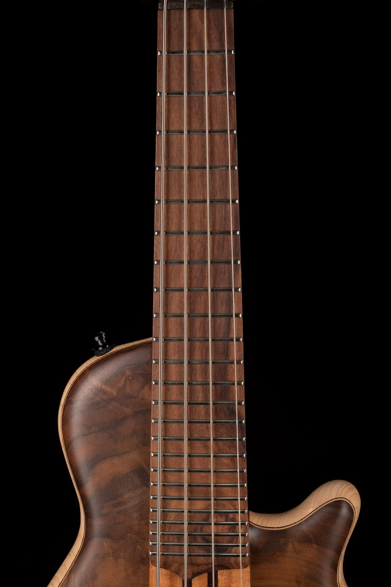 Mayones Cali4 Bass 17.5" Scale  Walnut Top/Swamp Ash Body Trans Natural Finish with Case - Image 6