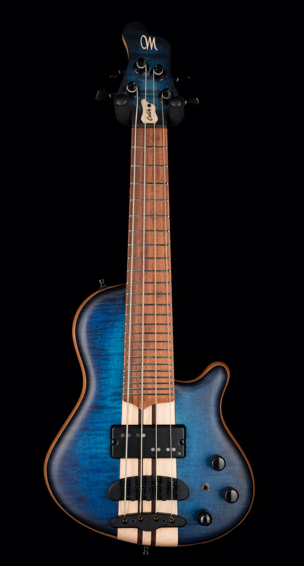 Mayones Cali4 Bass Mahogany Body 3A Flame Maple Top Trans Blue - Image 2