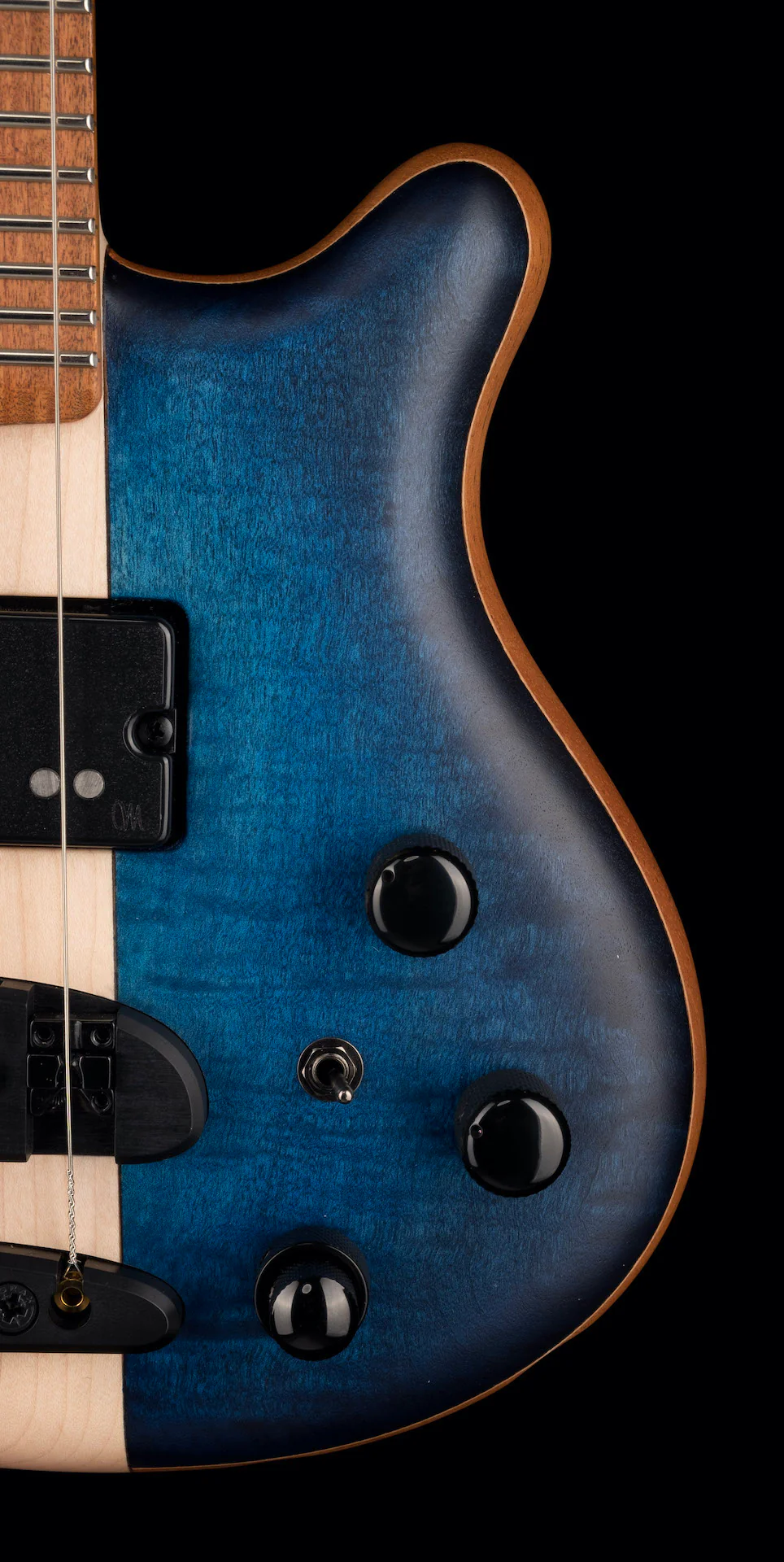 Mayones Cali4 Bass Mahogany Body 3A Flame Maple Top Trans Blue - Image 5