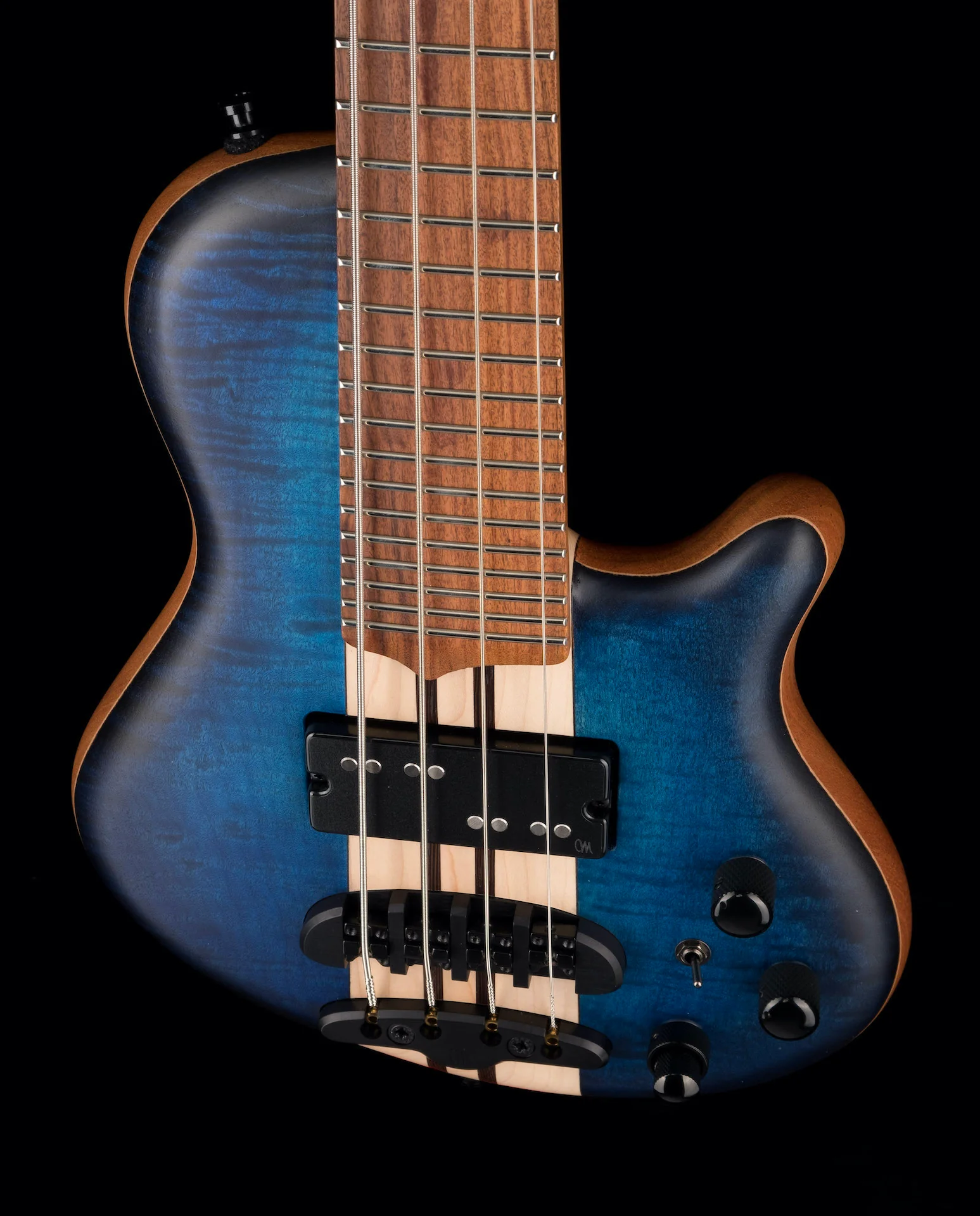 Mayones Cali4 Bass Mahogany Body 3A Flame Maple Top Trans Blue - Image 7