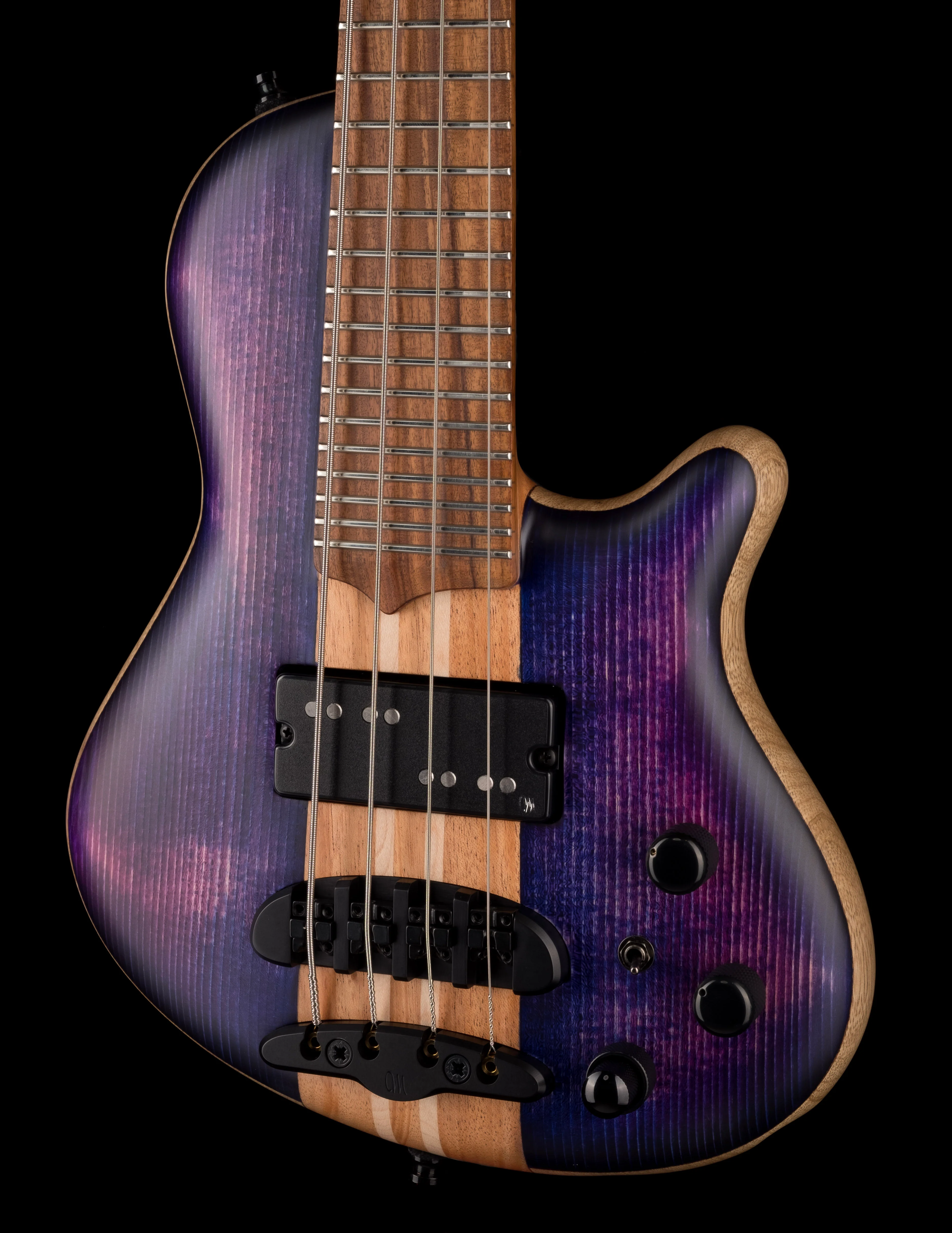 Mayones Cali4 Bass Black Limba Body Spruce Top Trans Purple - Image 3