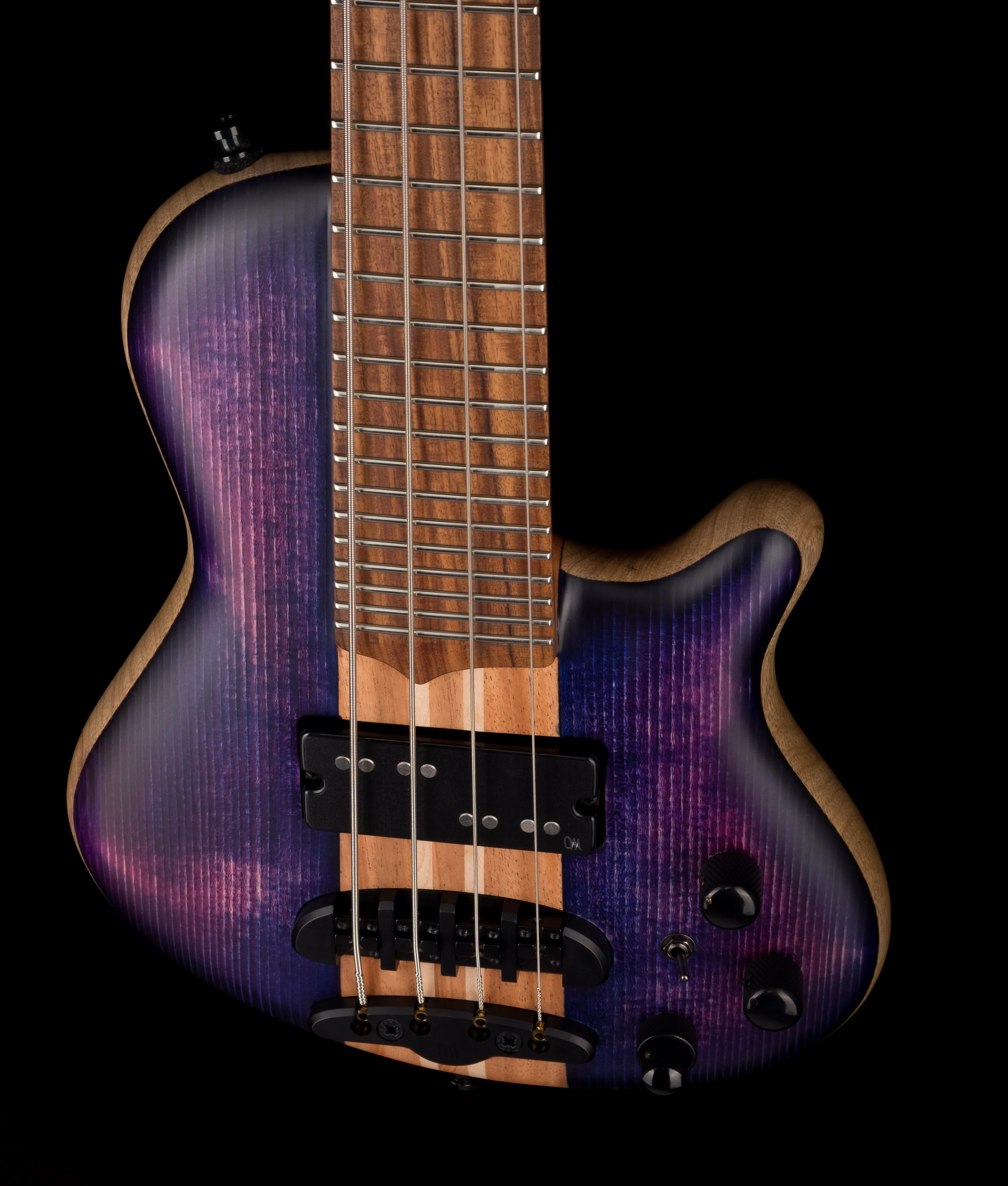 Mayones Cali4 Bass Black Limba Body Spruce Top Trans Purple - Image 4