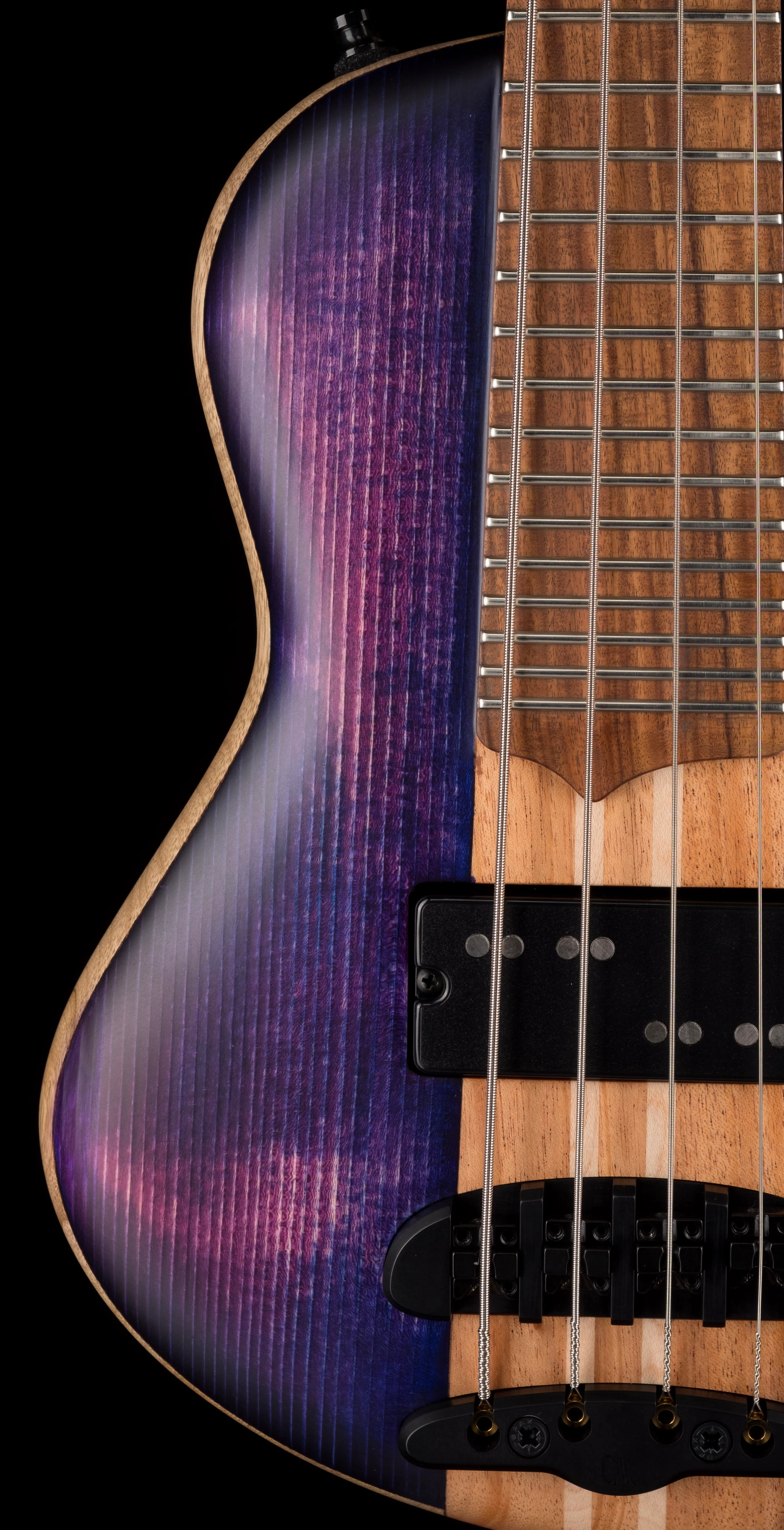 Mayones Cali4 Bass Black Limba Body Spruce Top Trans Purple - Image 7