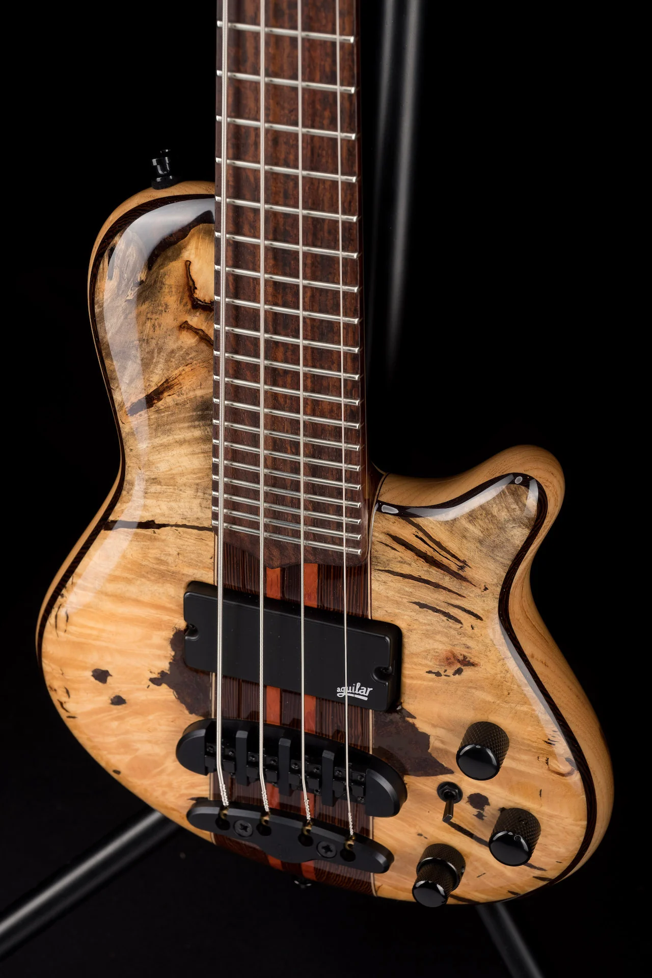 Mayones Cali4 Bass Mahogany Body Burl Maple Top Macassar Ebony Board 5pc Wenge Neck Sunburst Gloss Cali 4 - Image 3