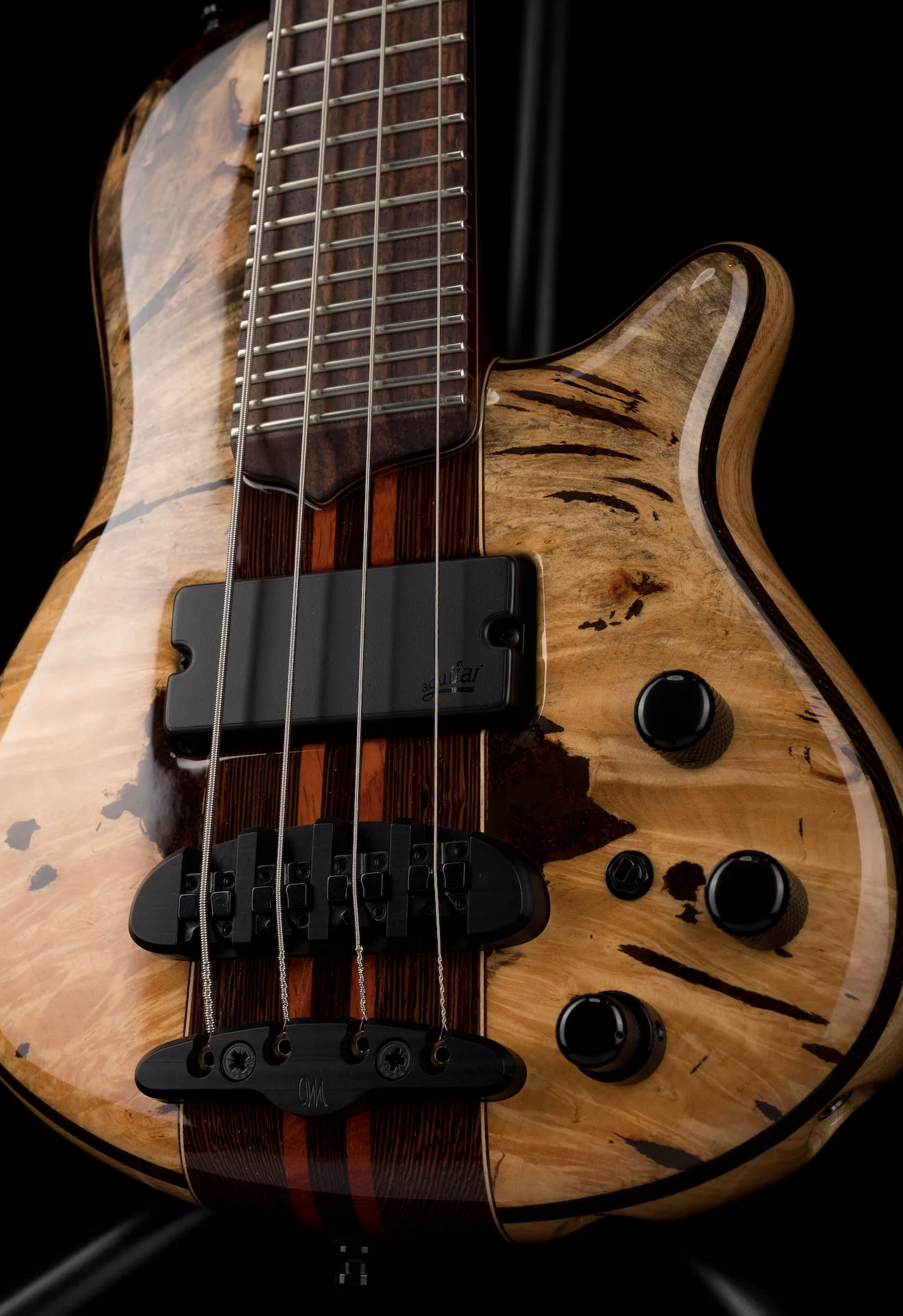 Mayones Cali4 Bass Mahogany Body Burl Maple Top Macassar Ebony Board 5pc Wenge Neck Sunburst Gloss Cali 4 - Image 5