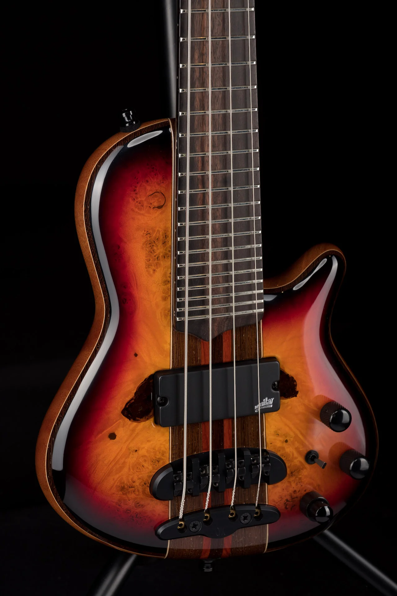 Mayones Cali4 Bass Swamp Ash Body Buckeye Burl Top Rosewood Board 5pc Wenge Neck Cali 4 - Image 3