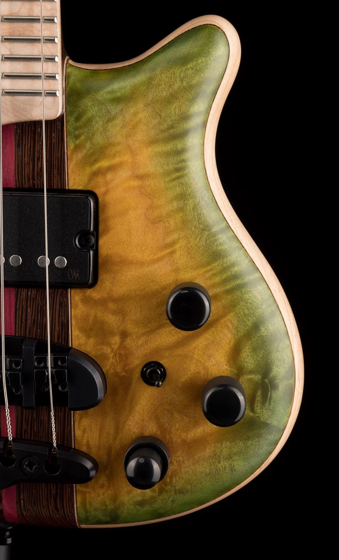 Mayones Cali4 Quilt Maple Top Swamp Ash Back Custom Color Greenburst Matte Finish with Case - Image 6