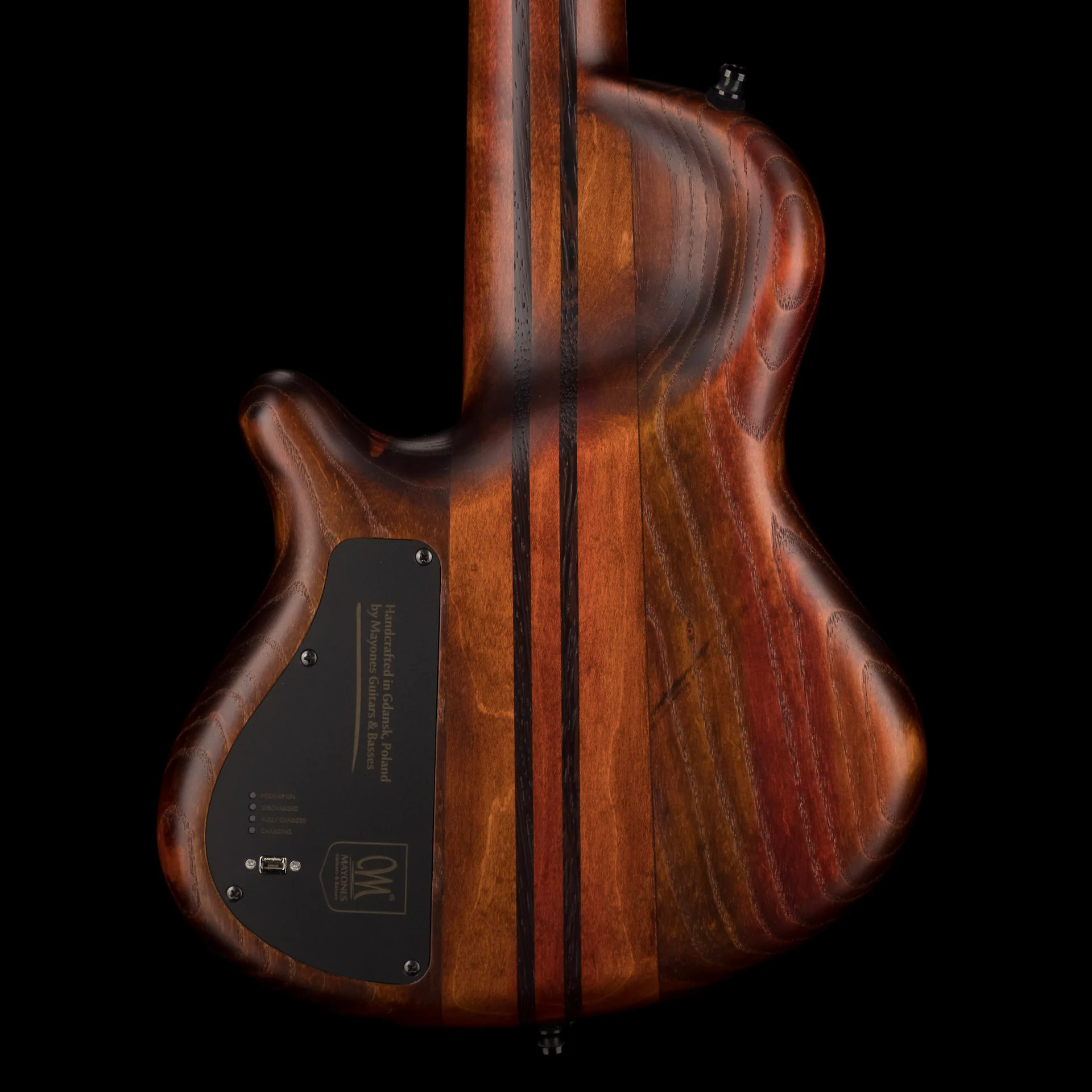 Mayones Cali4 Fretless Bass 17.5" Scale Swamp Ash Semi Hollow Body Spruce Top Antique Brown Matt Finish w Case - Image 10
