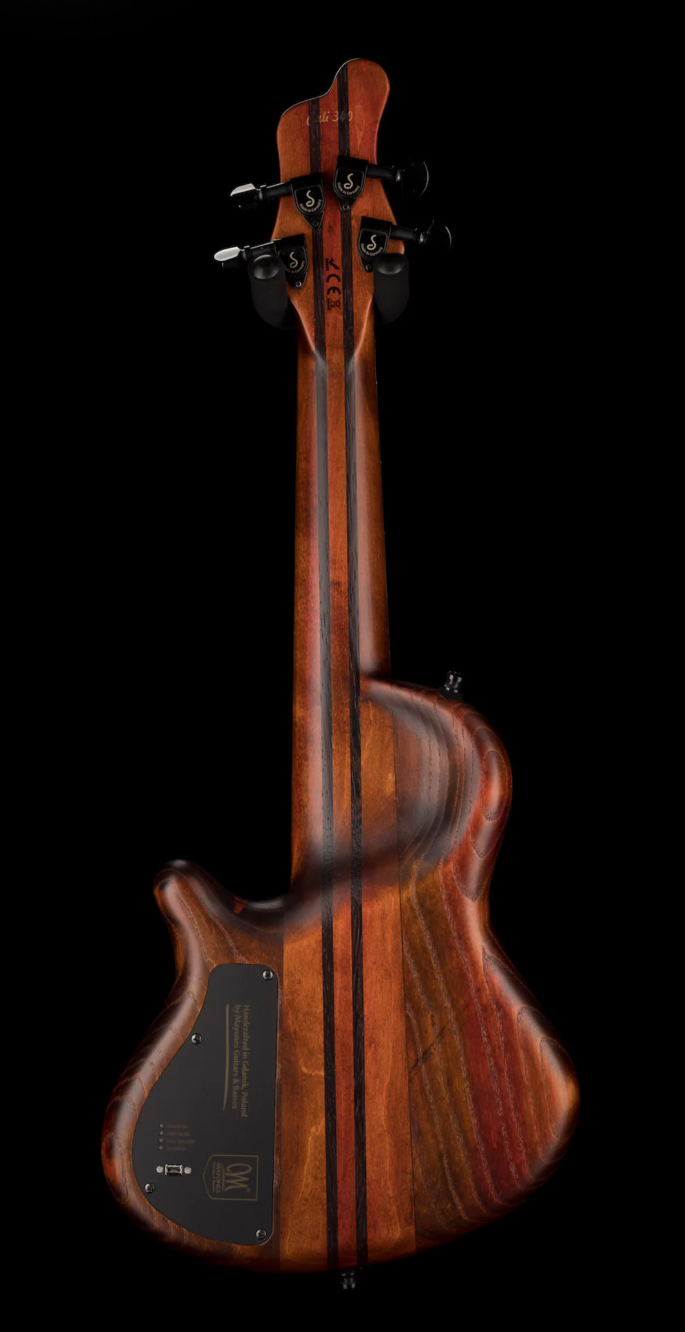 Mayones Cali4 Fretless Bass 17.5" Scale Swamp Ash Semi Hollow Body Spruce Top Antique Brown Matt Finish w Case - Image 11