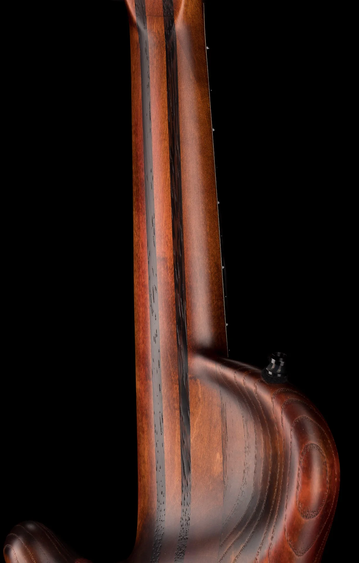 Mayones Cali4 Fretless Bass 17.5" Scale Swamp Ash Semi Hollow Body Spruce Top Antique Brown Matt Finish w Case - Image 12
