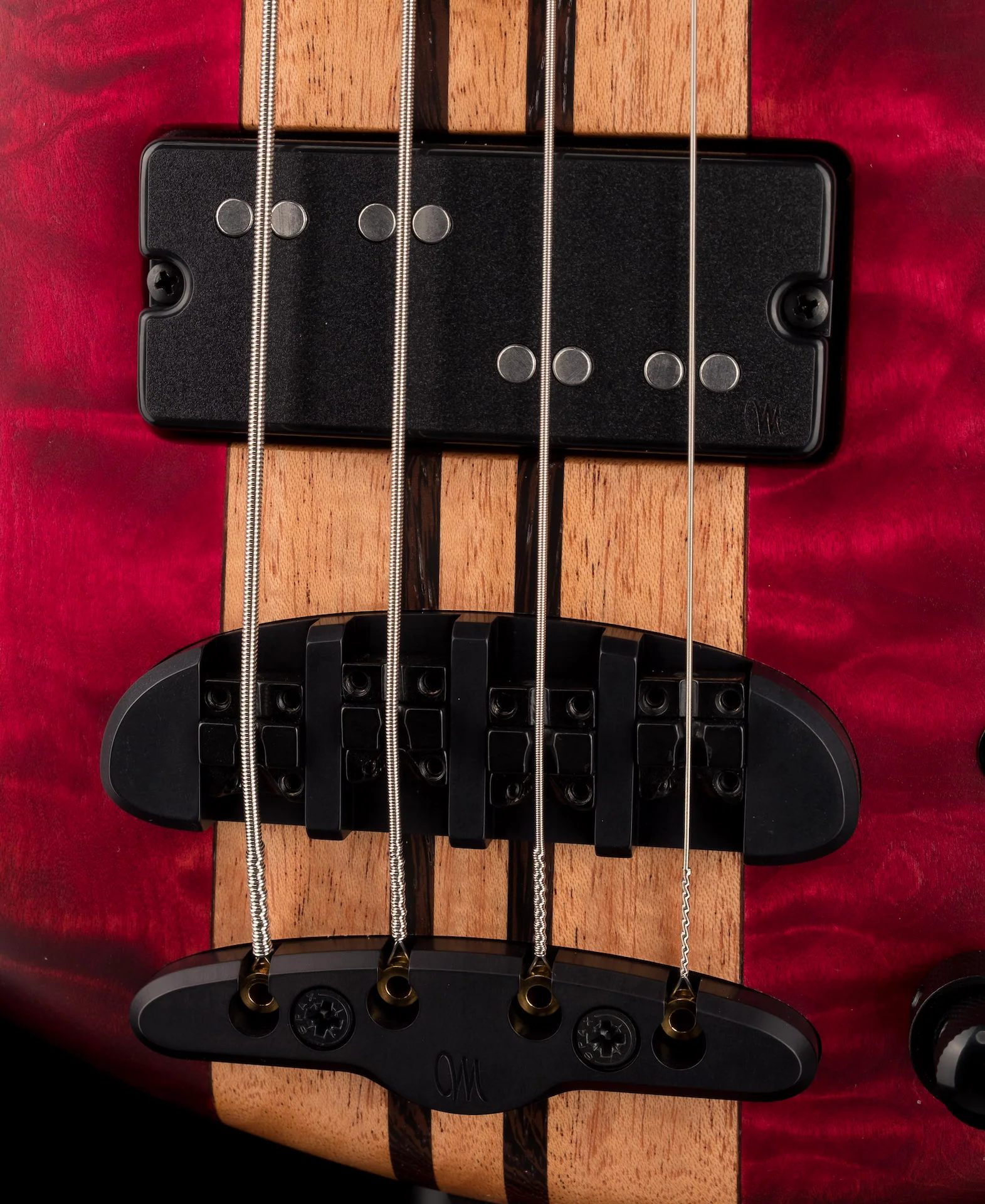 Mayones Cali4 Quilt Maple Top Mahogany Back Custom Color Trans Red Matt Finish with Case - Image 4