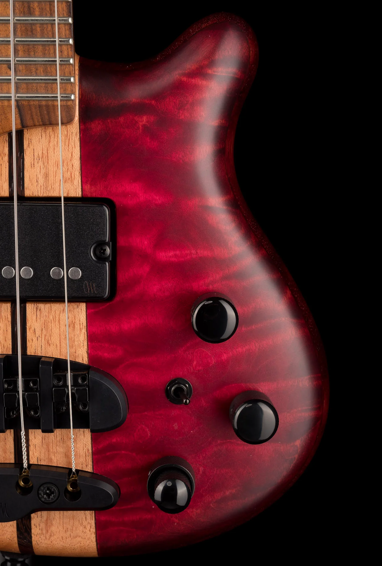 Mayones Cali4 Quilt Maple Top Mahogany Back Custom Color Trans Red Matt Finish with Case - Image 5