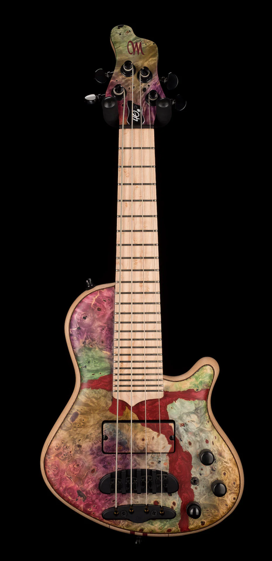 Mayones Cali4 17.5" Scale Bass Swamp Ash Body Buckeye Burl Top Custom Color Matt Finish with Case - Image 2