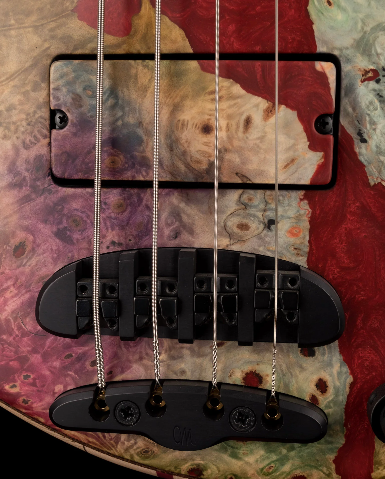 Mayones Cali4 17.5" Scale Bass Swamp Ash Body Buckeye Burl Top Custom Color Matt Finish with Case - Image 4