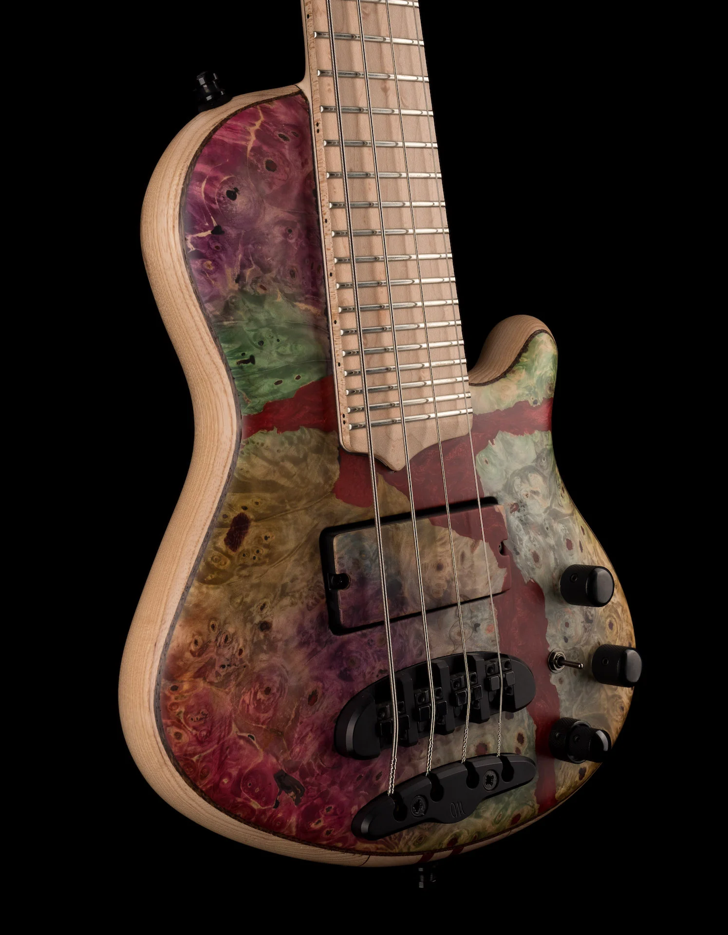Mayones Cali4 17.5" Scale Bass Swamp Ash Body Buckeye Burl Top Custom Color Matt Finish with Case - Image 8