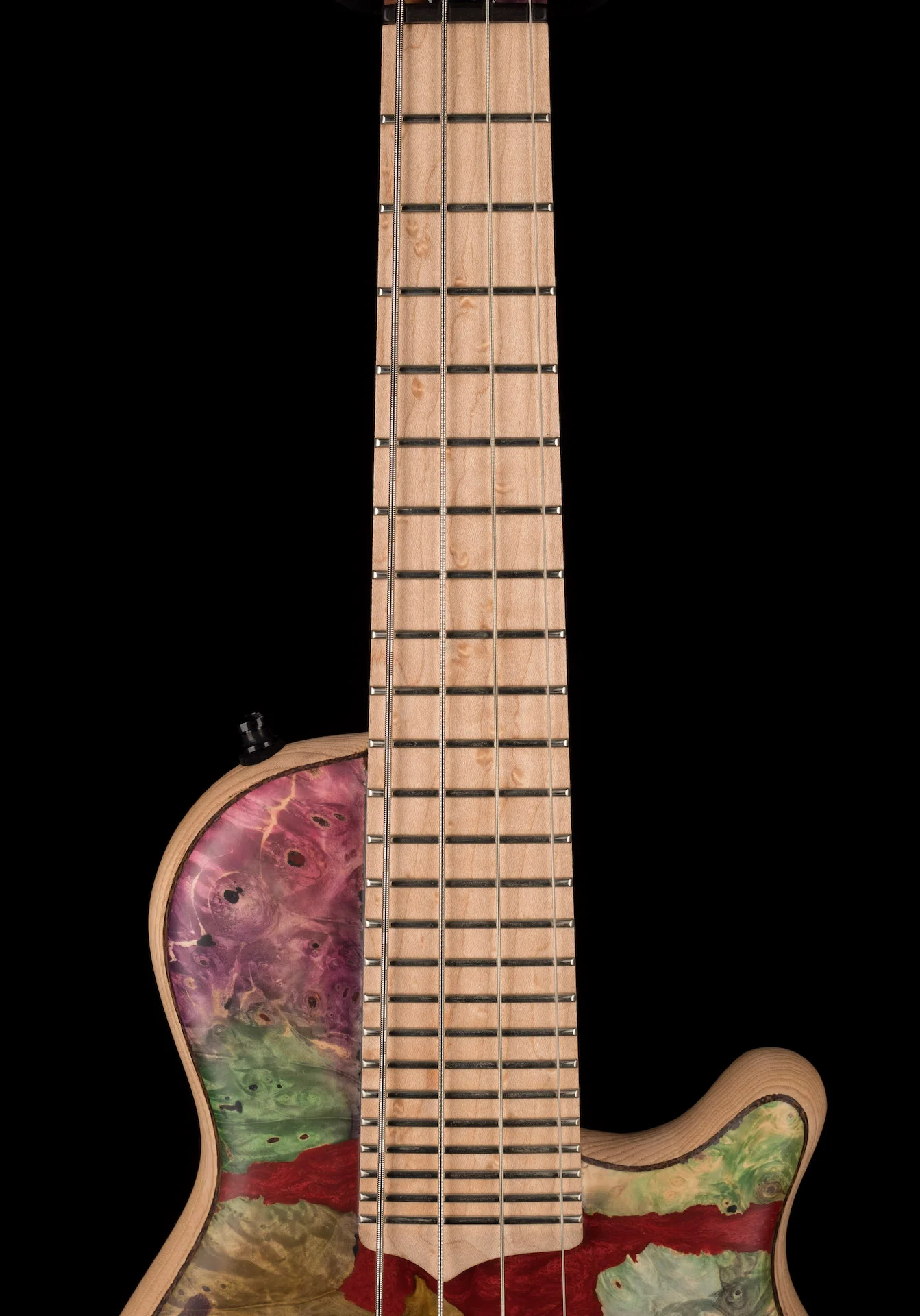 Mayones Cali4 17.5" Scale Bass Swamp Ash Body Buckeye Burl Top Custom Color Matt Finish with Case - Image 9