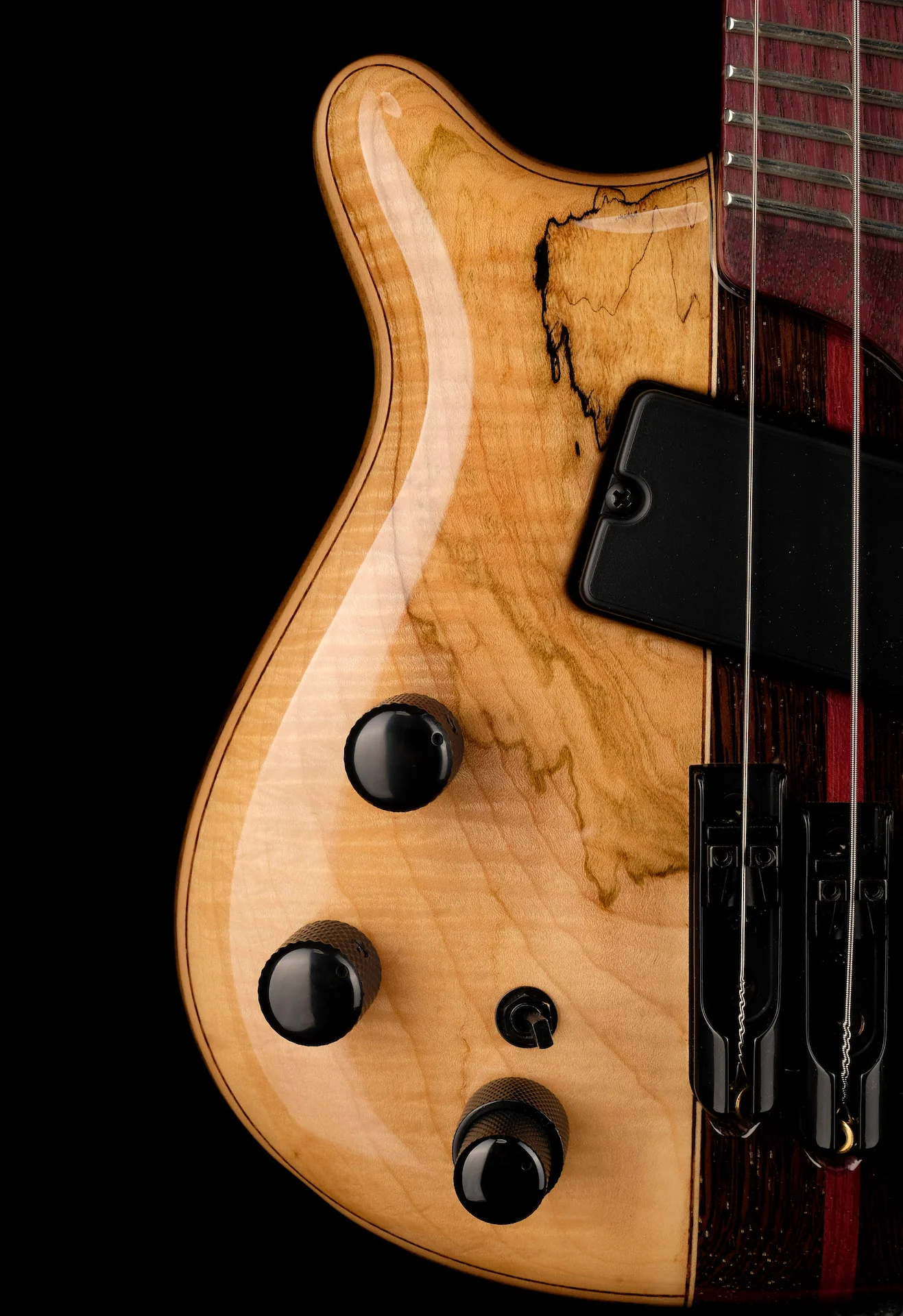 Mayones Cali4 VF Bass Left Handed Spalted Maple Top/Black Limba Back Wenge/Purpleheart Neck - Image 6
