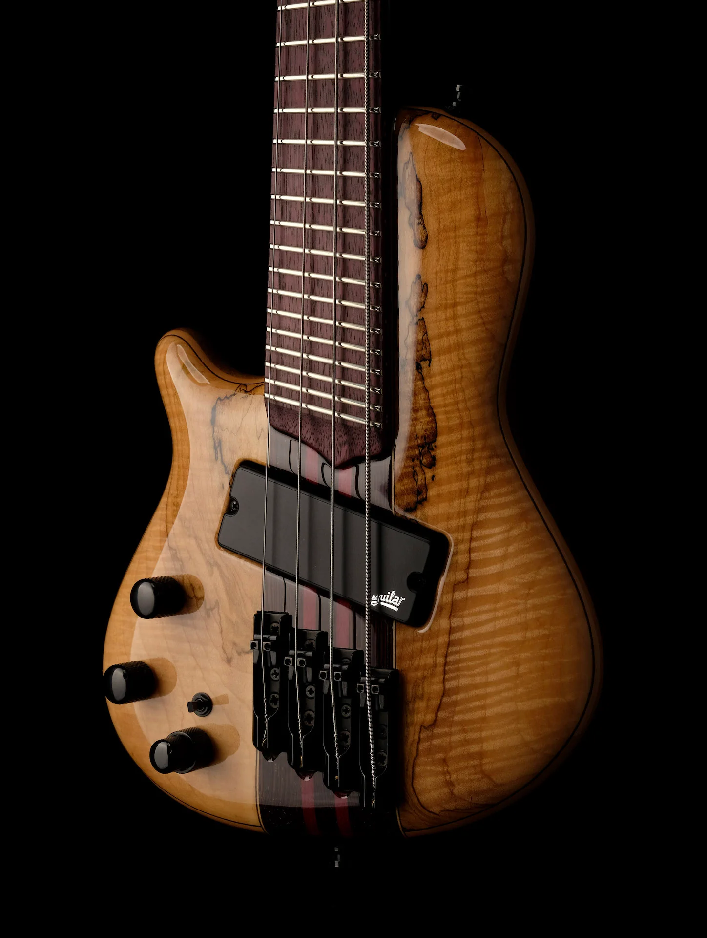 Mayones Cali4 VF Bass Left Handed Spalted Maple Top/Black Limba Back Wenge/Purpleheart Neck - Image 8