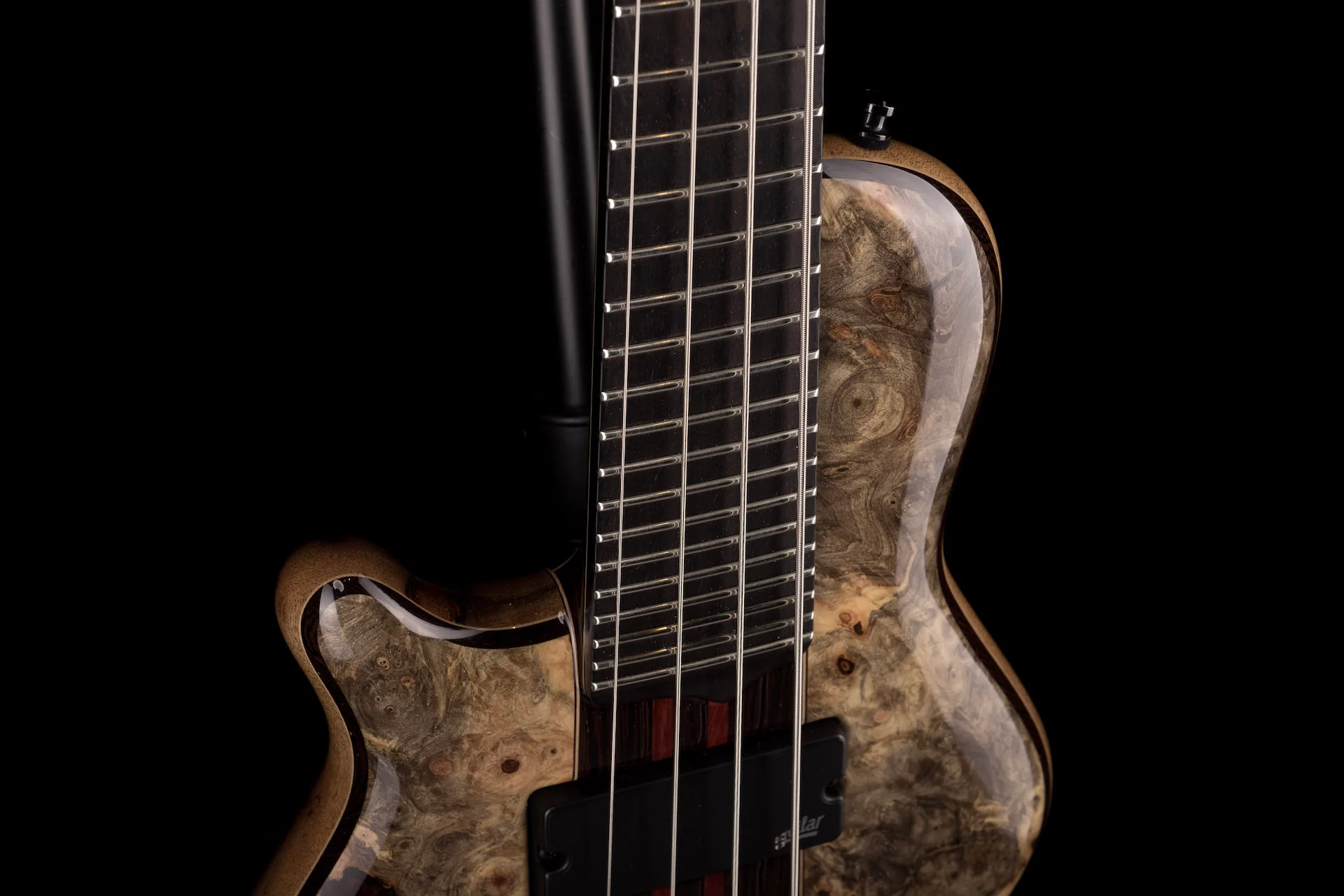 Mayones Cali4LH Left Handed Bass Black Limba Body Buckeye Burl Top Ebony Board 5pc Wenge Neck - Image 6
