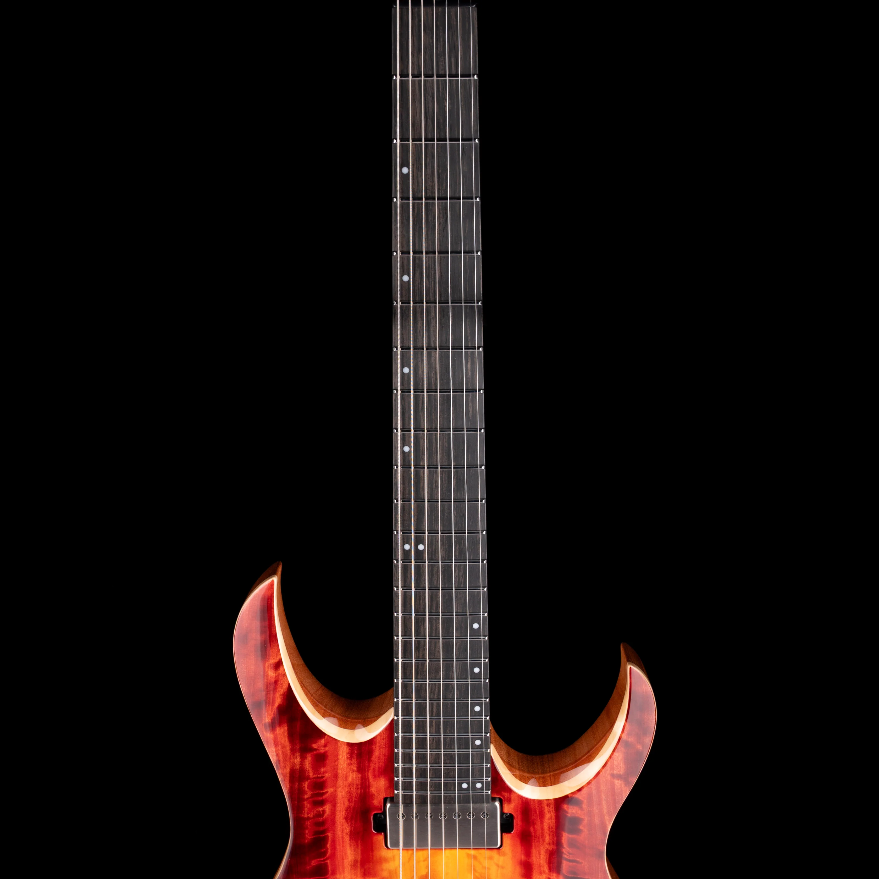 Mayones Duvell Elite 7 (26.5" Scale) Curly Poplar Top Lava Burst with Soft Case - Image 7