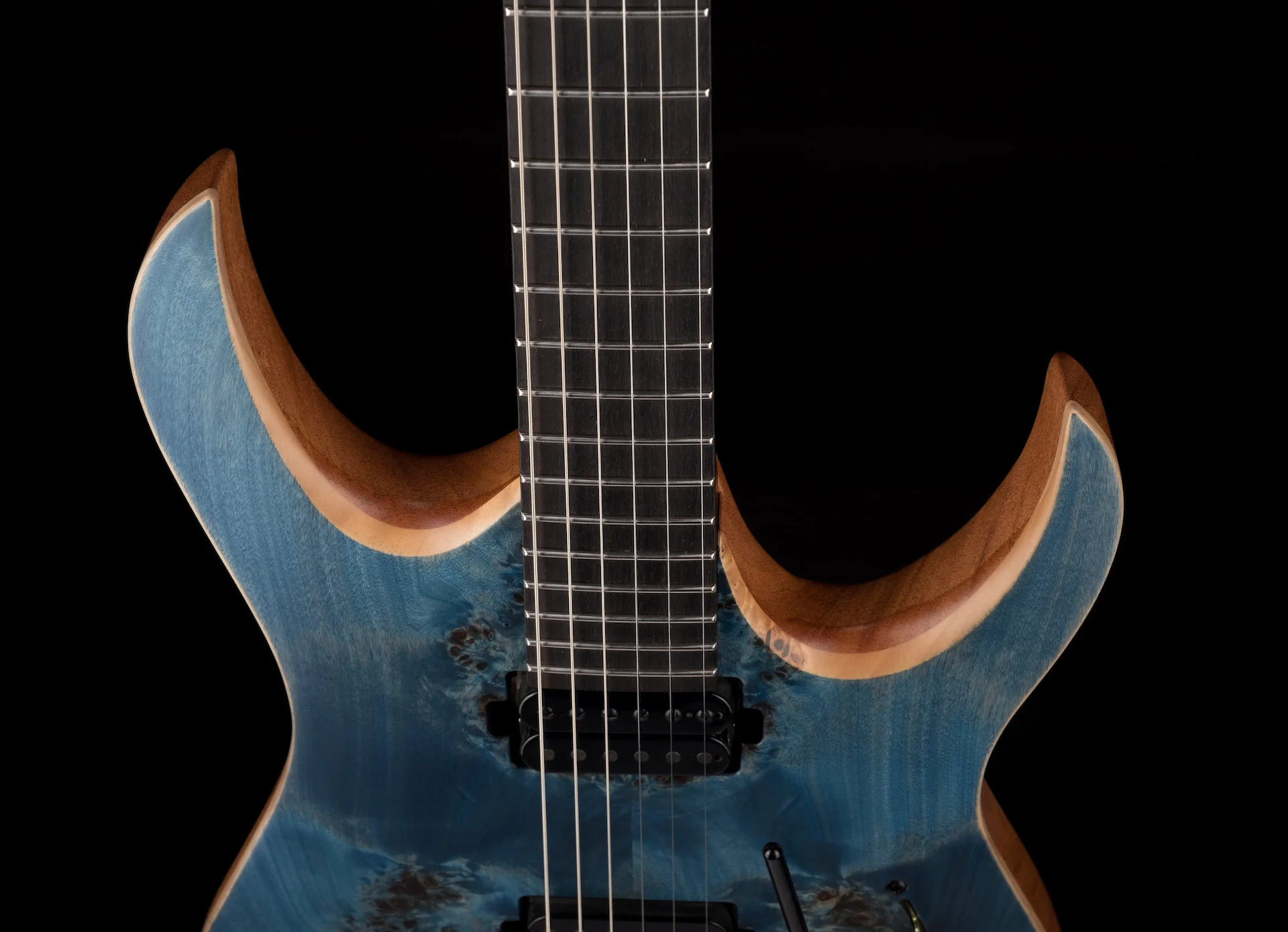Mayones Duvell Elite Pro 6 String 27" Baritone Satine Trans Aquamarine Electric Guitar With Case - Image 3