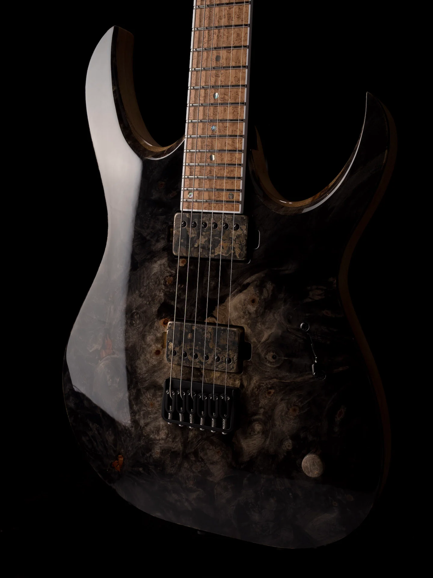 Mayones Duvelle Elte 6 40th Anniversary Master Builder Buckeye Burl Top Natural Fade Gloss Blackburst - Image 13