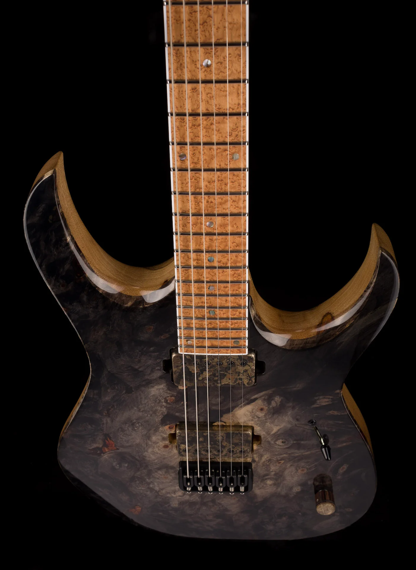 Mayones Duvelle Elte 6 40th Anniversary Master Builder Buckeye Burl Top Natural Fade Gloss Blackburst - Image 4