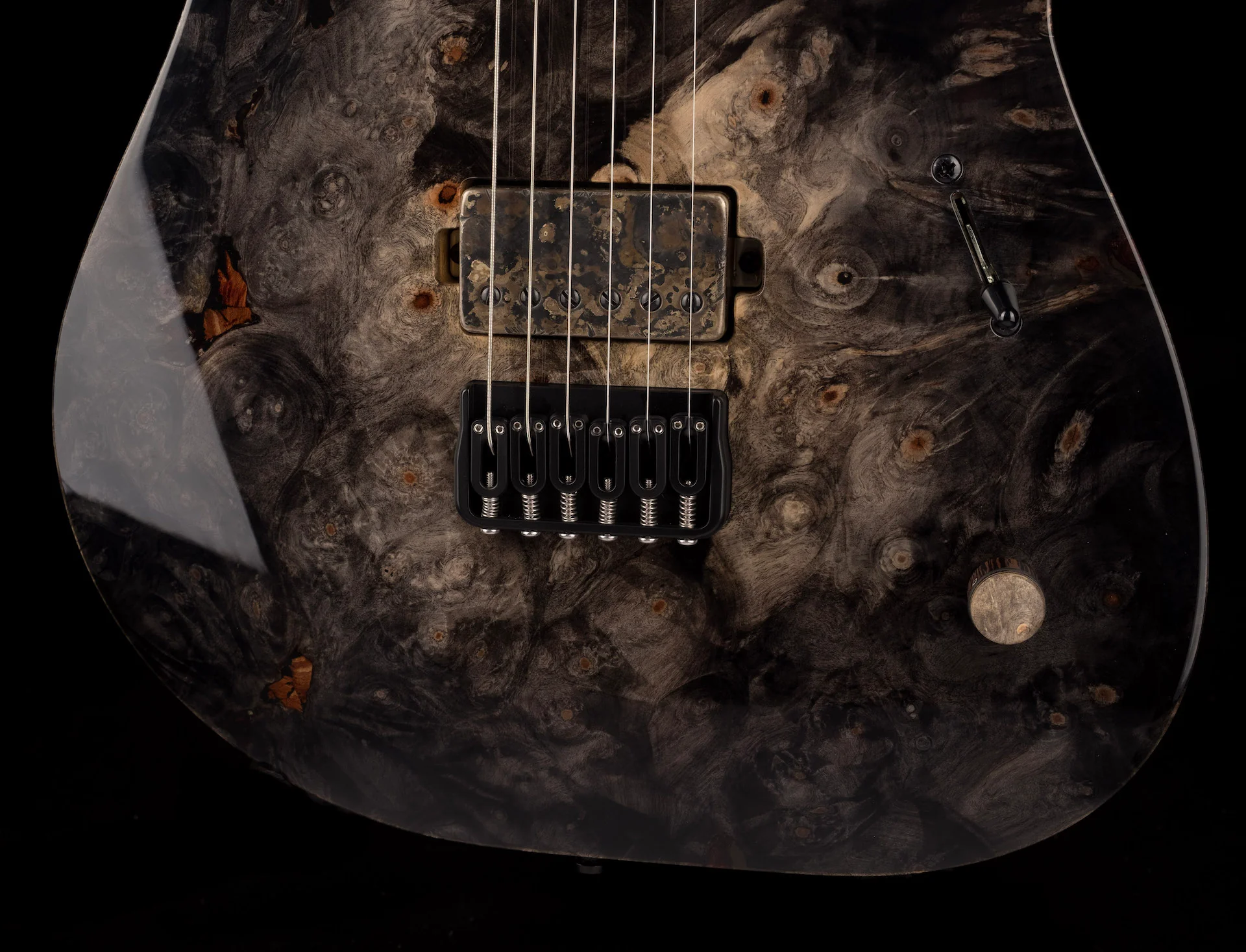 Mayones Duvelle Elte 6 40th Anniversary Master Builder Buckeye Burl Top Natural Fade Gloss Blackburst - Image 5