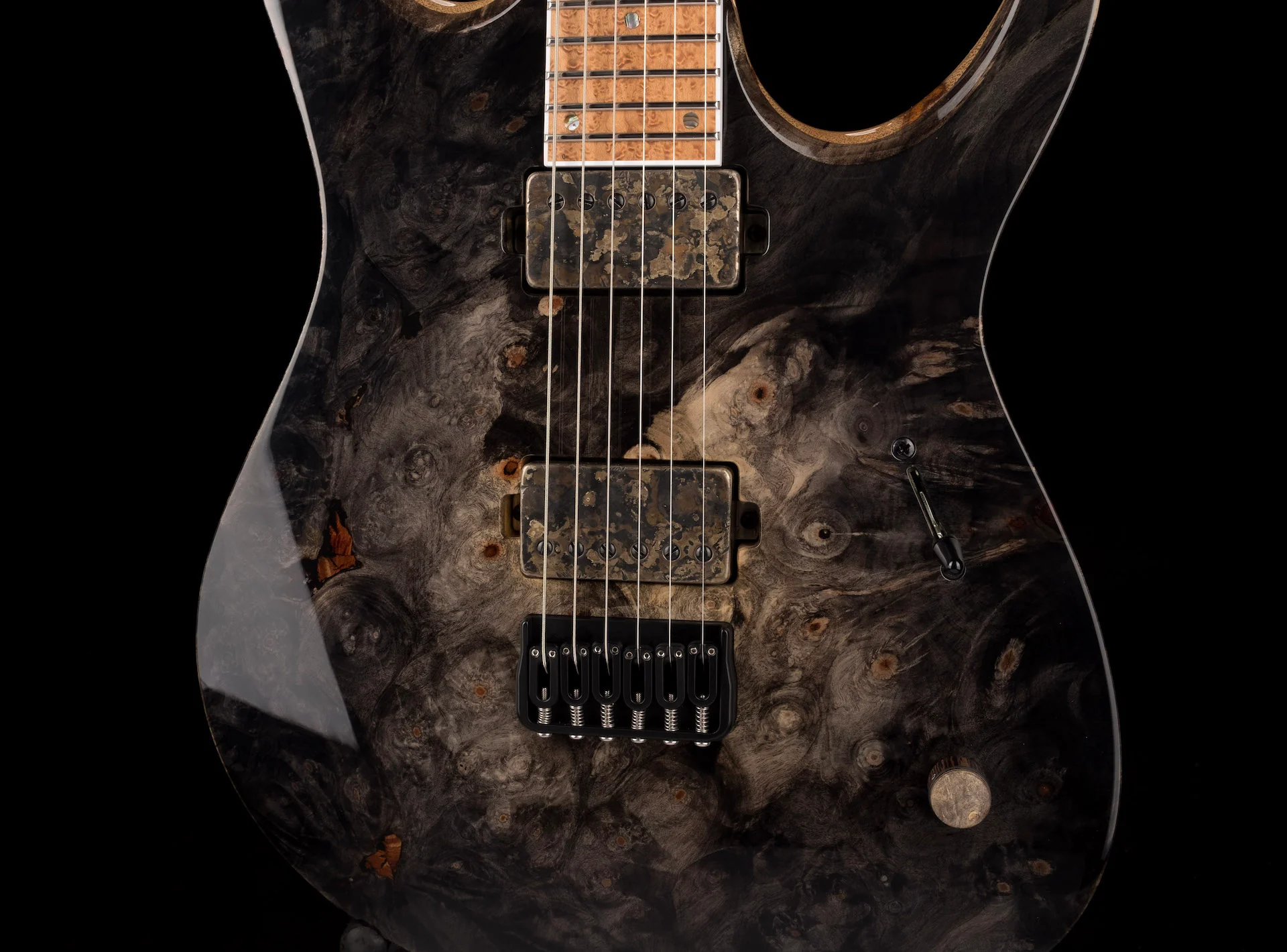 Mayones Duvelle Elte 6 40th Anniversary Master Builder Buckeye Burl Top Natural Fade Gloss Blackburst - Image 6