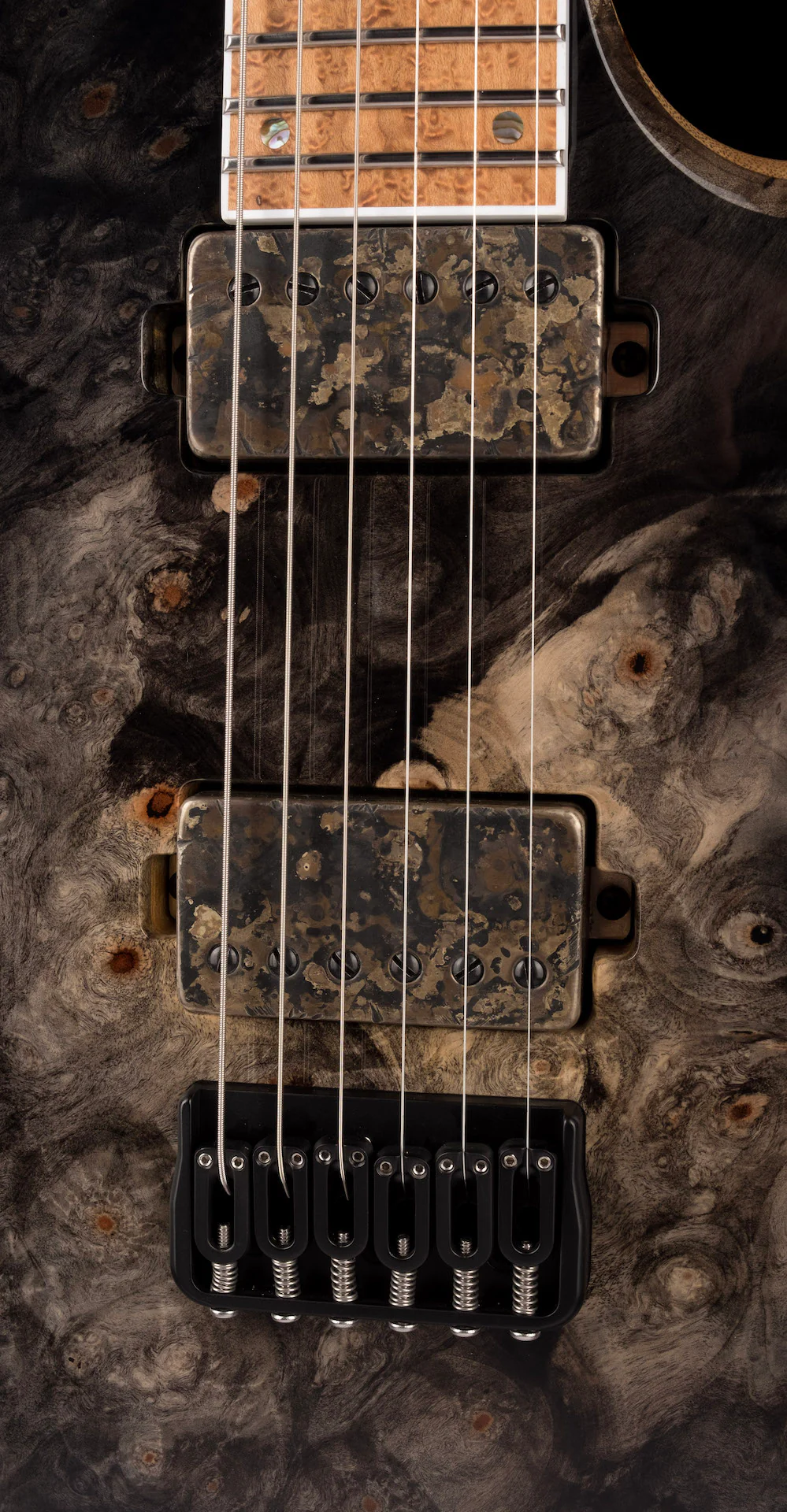 Mayones Duvelle Elte 6 40th Anniversary Master Builder Buckeye Burl Top Natural Fade Gloss Blackburst - Image 7