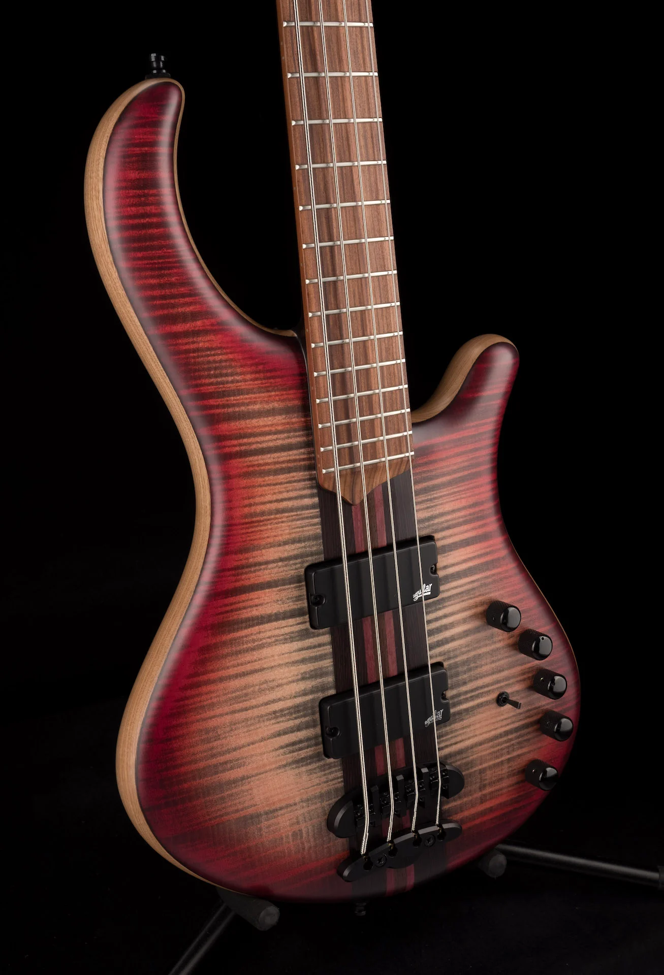 Mayones Patriot Classic 4 Flame Top Bass Satine Transparent Jeans Black 3-Tone Red Burst - Image 11