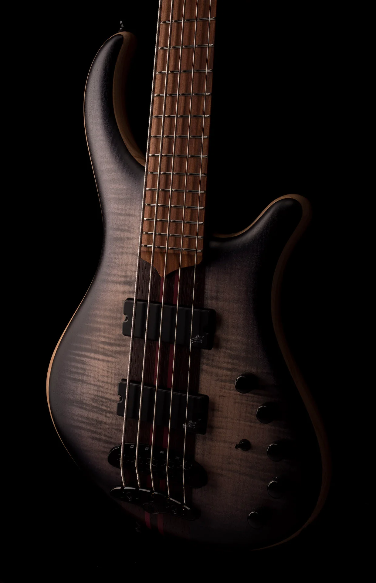 Mayones Patriot Flame Top 5 String Bass Guitar Transparent Jeans Black 2-Tone Burst With Case - Image 11