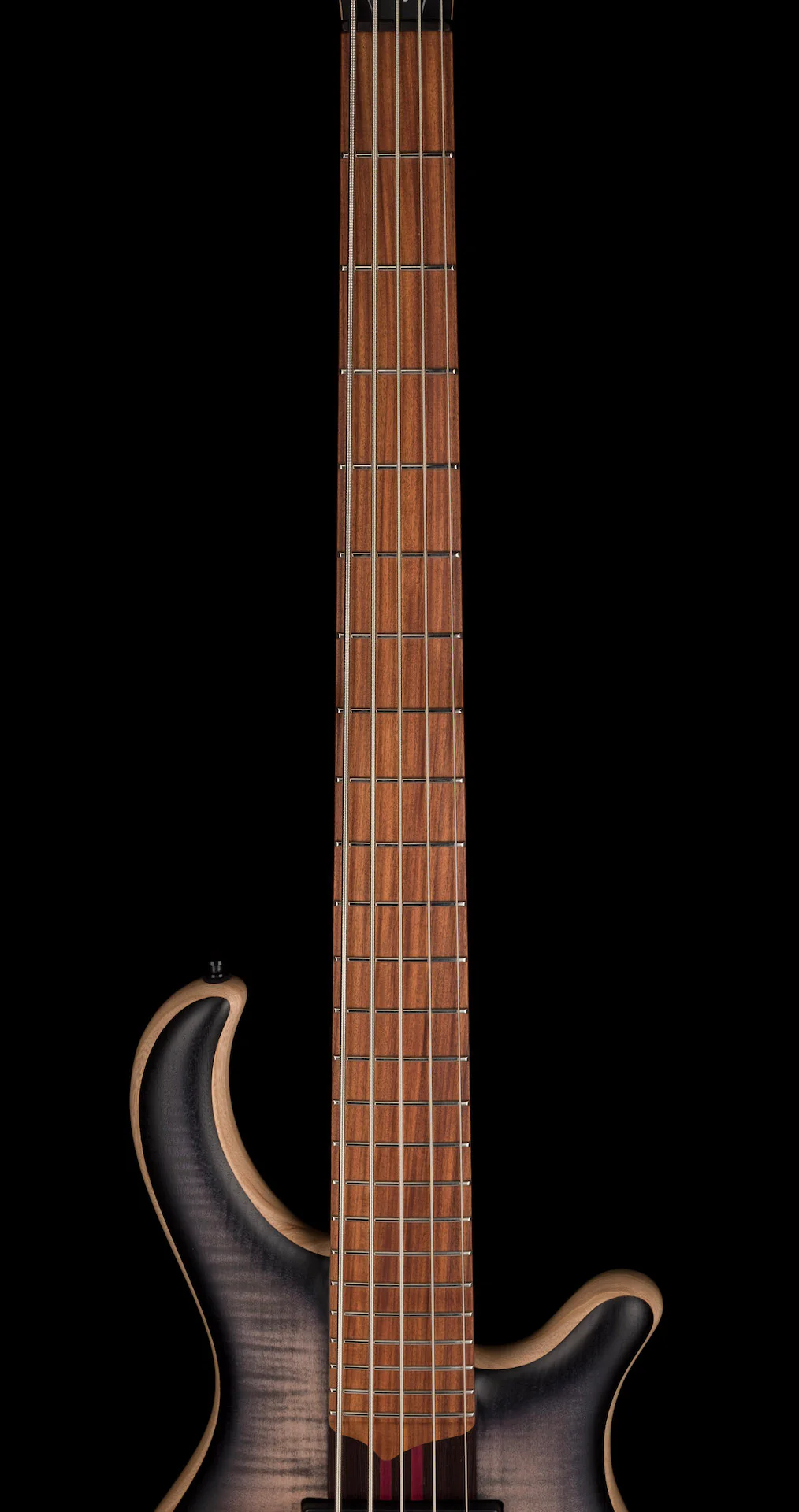 Mayones Patriot Flame Top 5 String Bass Guitar Transparent Jeans Black 2-Tone Burst With Case - Image 12