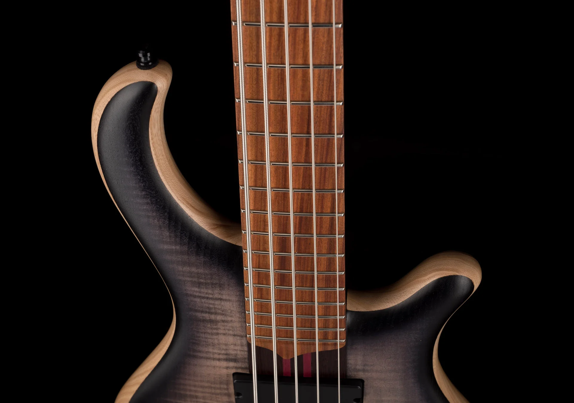 Mayones Patriot Flame Top 5 String Bass Guitar Transparent Jeans Black 2-Tone Burst With Case - Image 3
